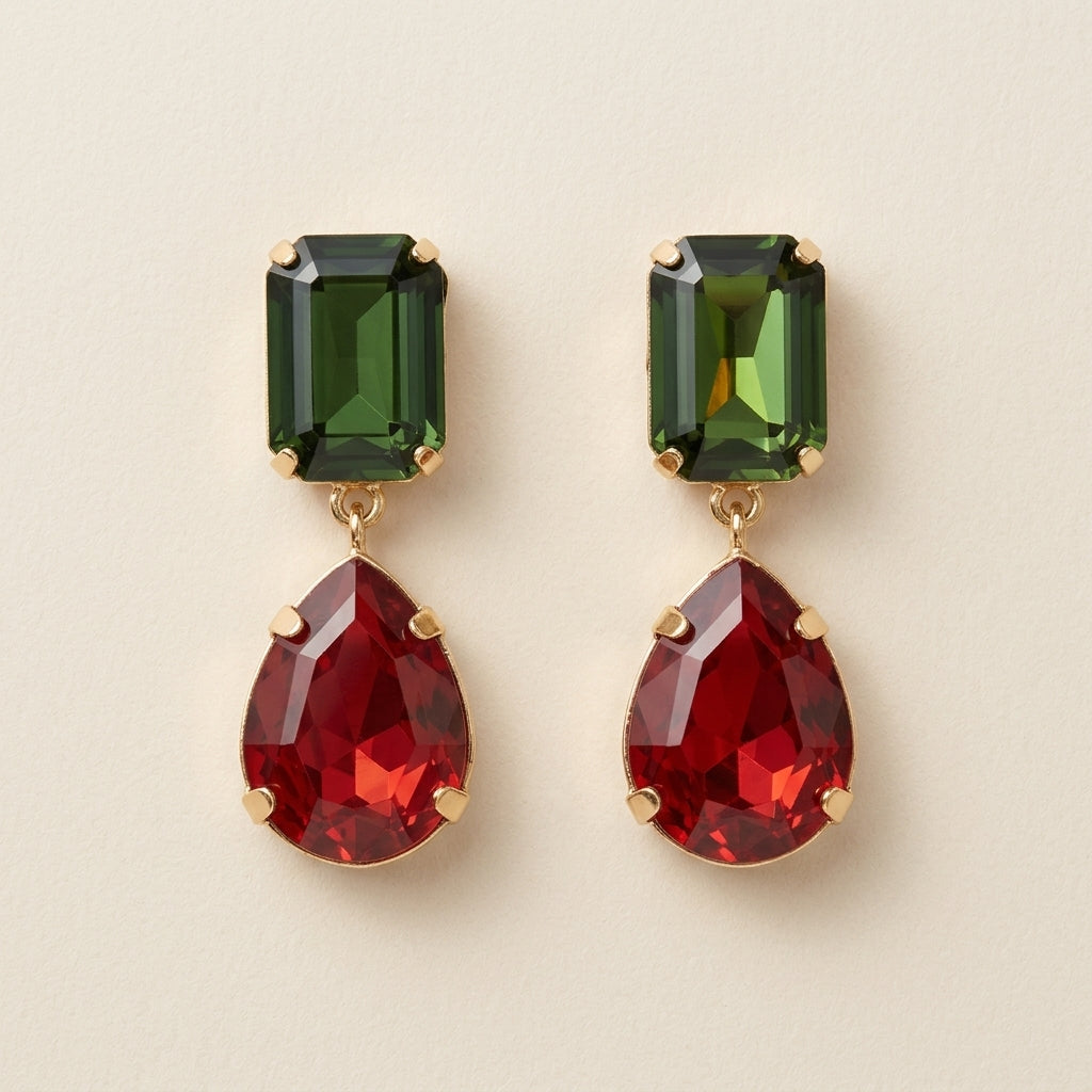 Orecchini Linda con goccia pendente - Verde Bottiglia e Rosso Borgogna