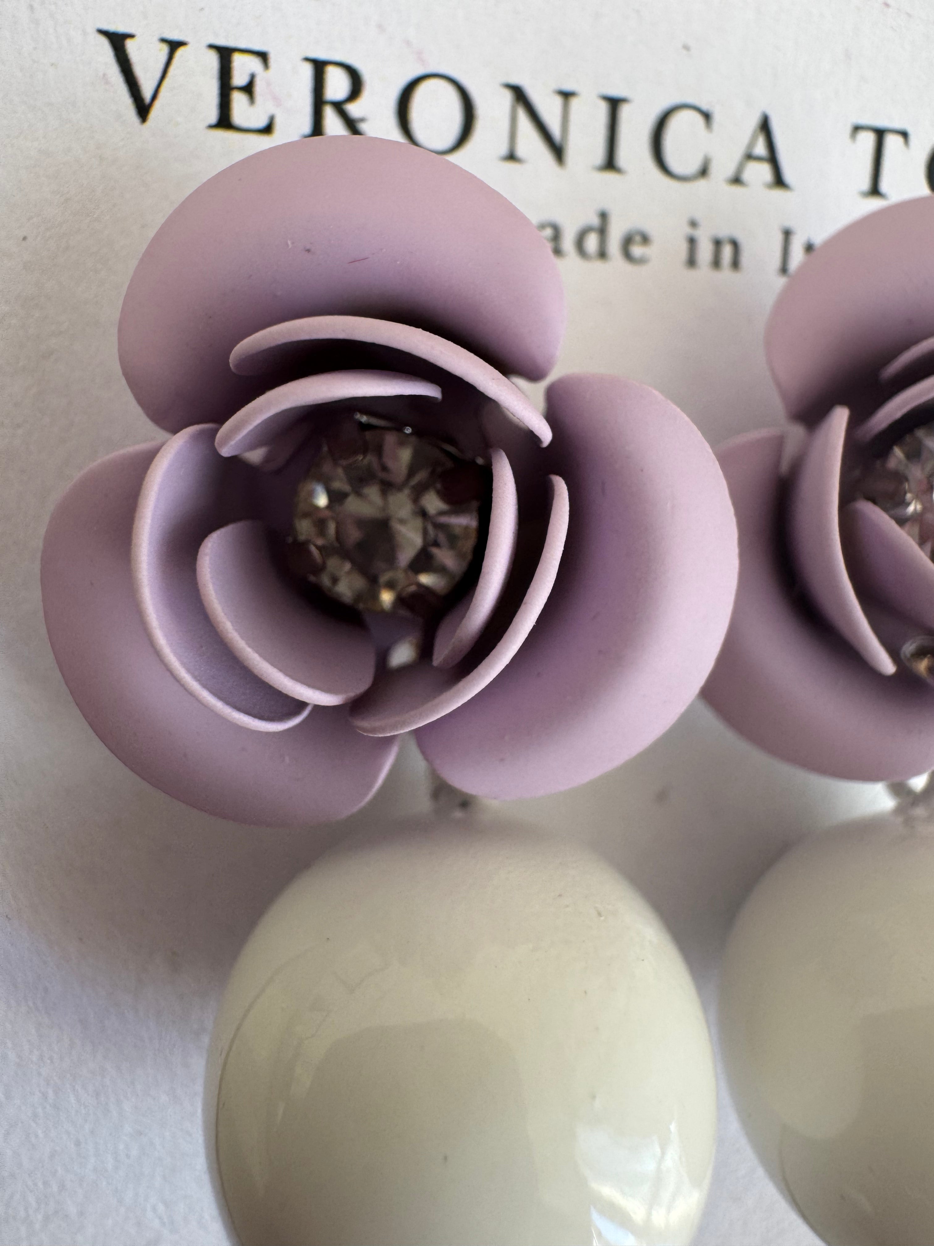Orecchini Peonia Medium Lilla - perla Bianca