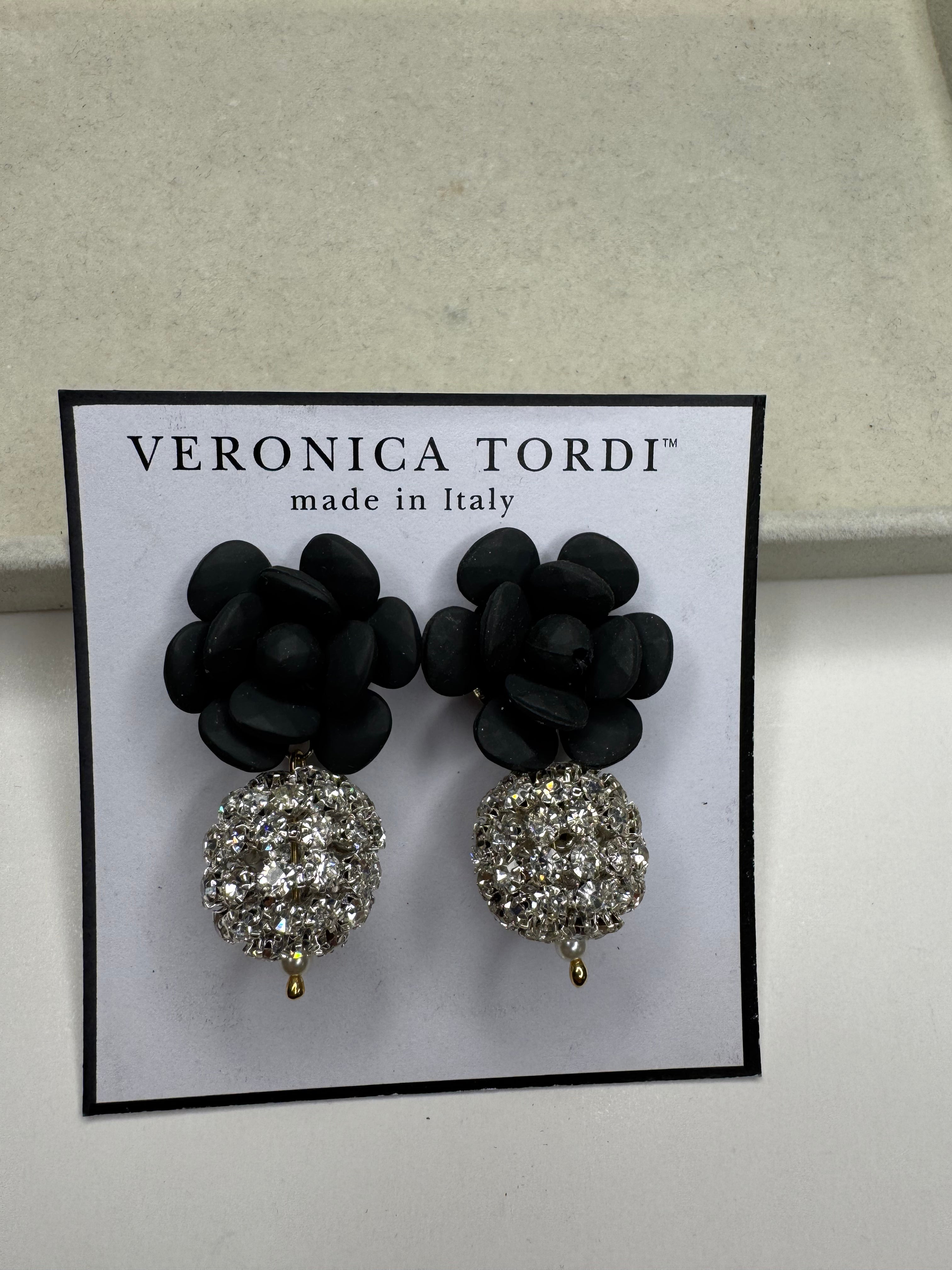 Orecchini Margherita Antracite Seta con sfera di cristalli