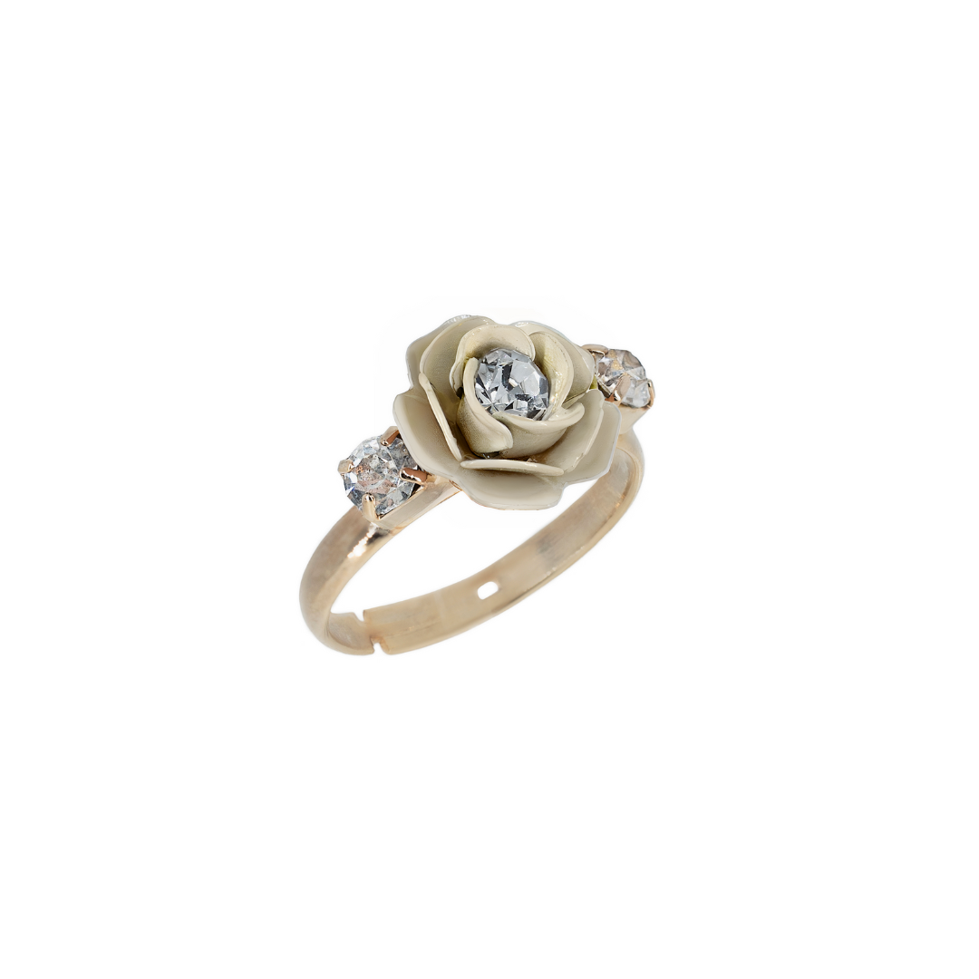 Anello regolabile "Camelia" Platino metallizzato con cristalli