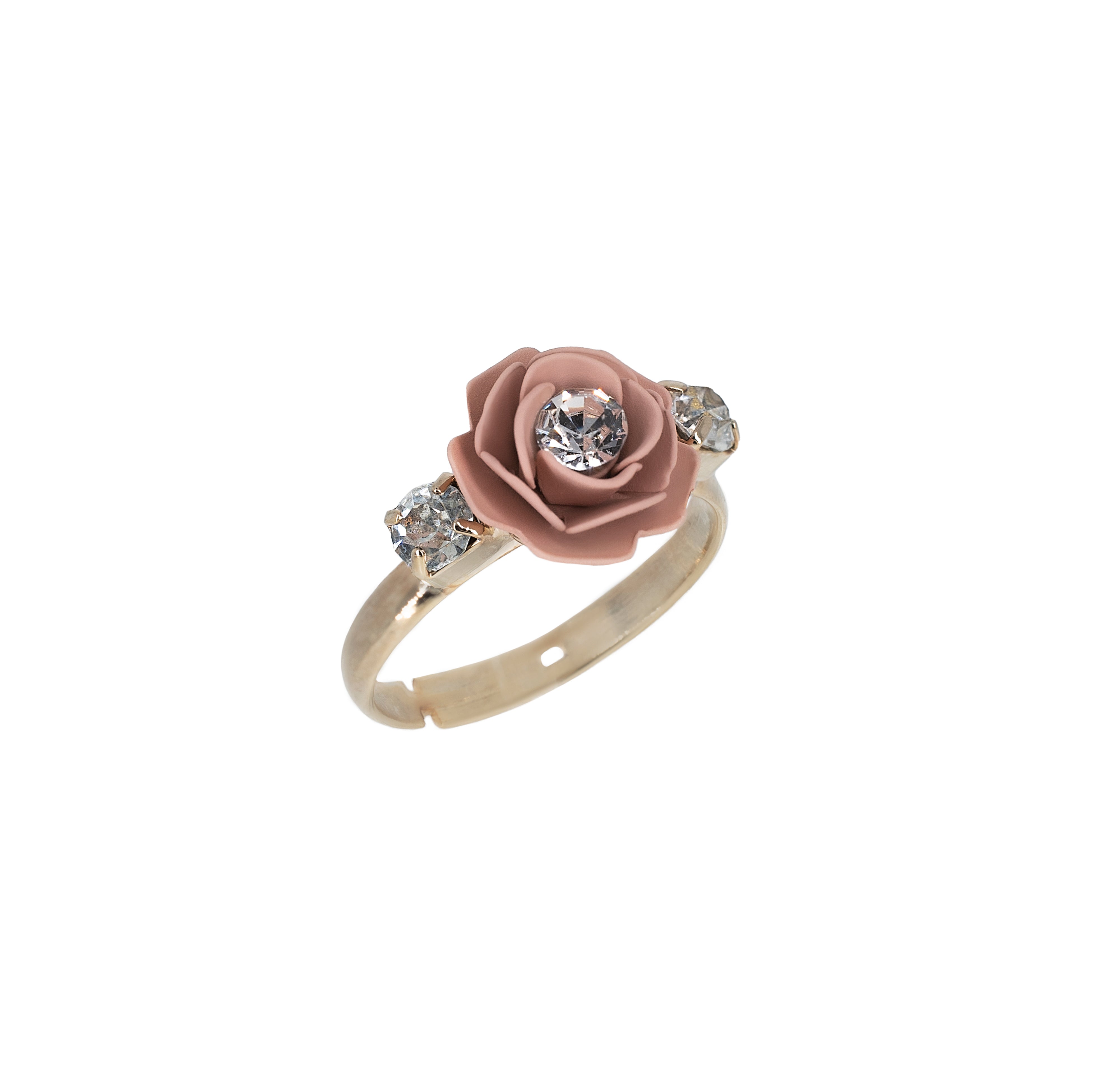 Anello regolabile "Camelia" Rosa Cipria con cristalli