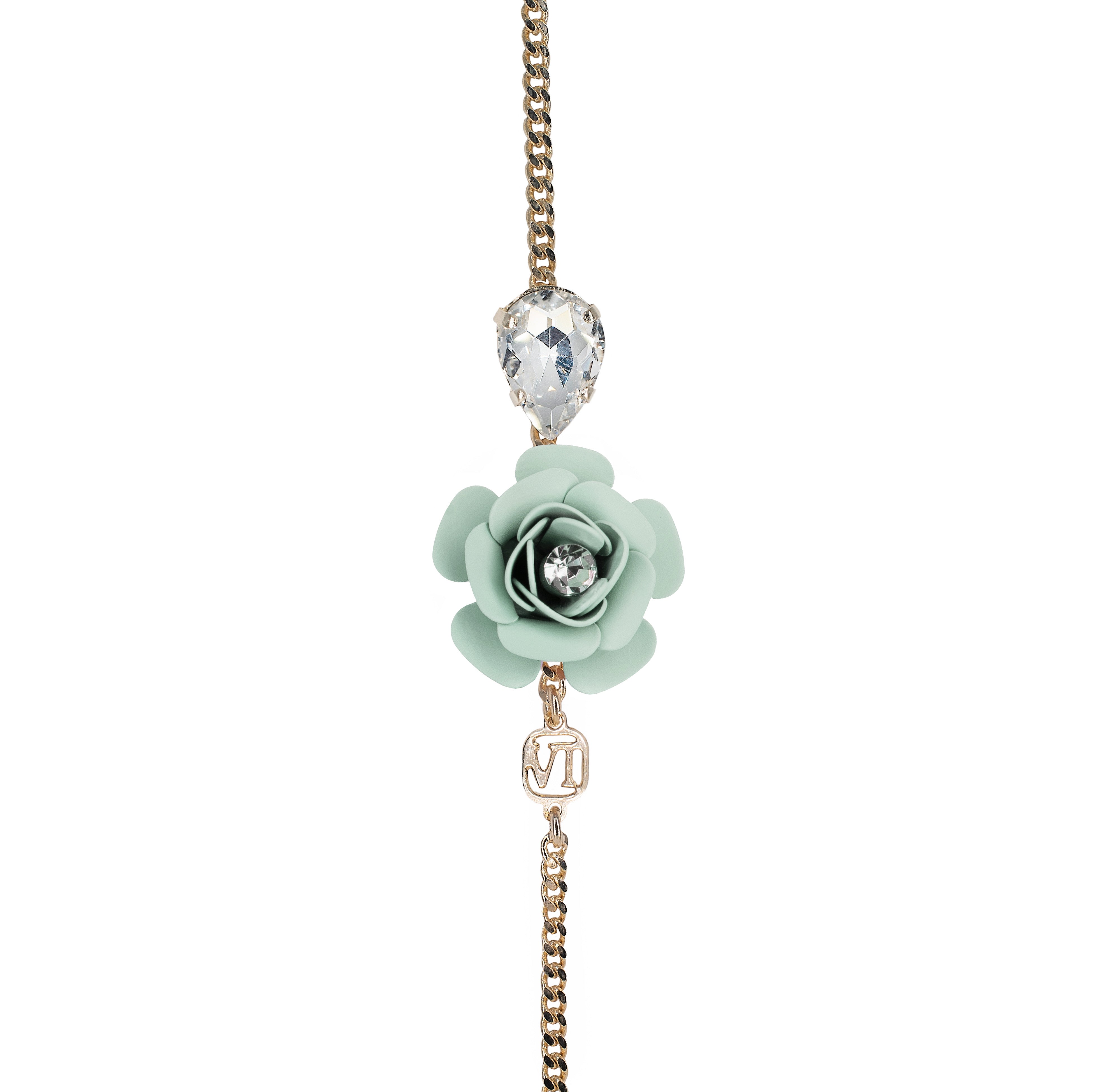 Bracciale regolabile "Camelia" - Verde Salvia con Goccia in Cristallo