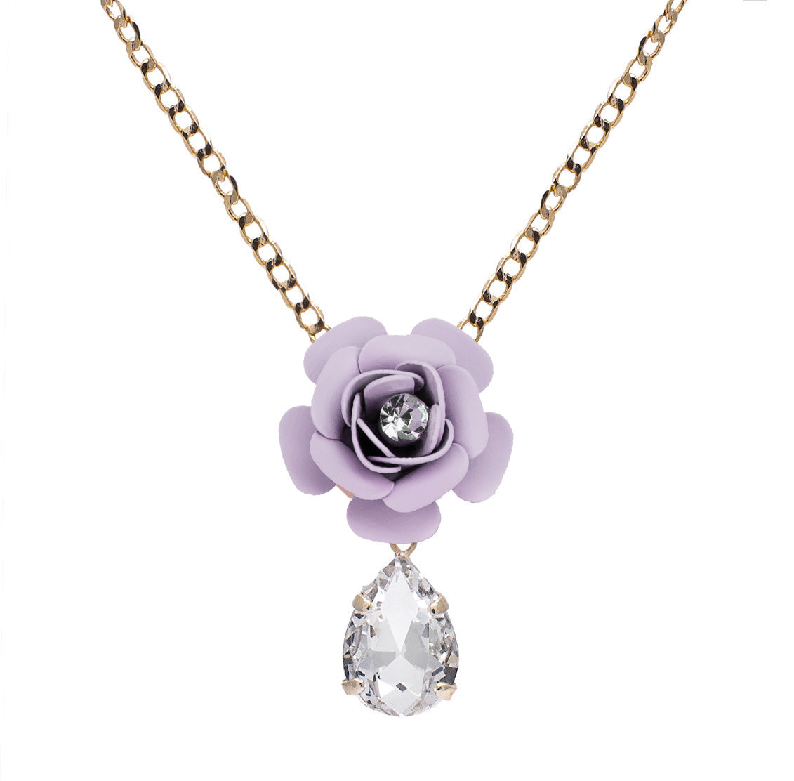 Collana a ciondolo "Camelia" glicine con goccia in cristallo