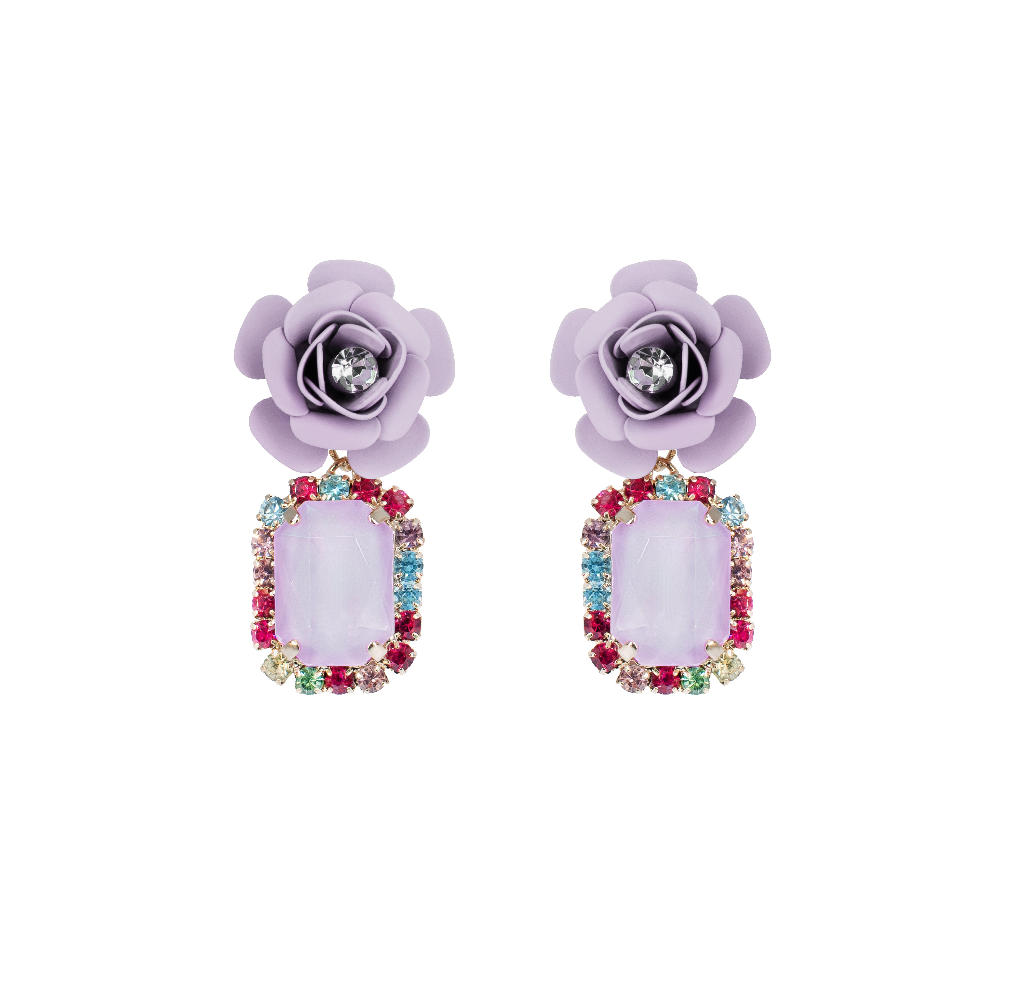 Orecchini "Camelia" Tropical Decò - Glicine con Cristalli Multicolor