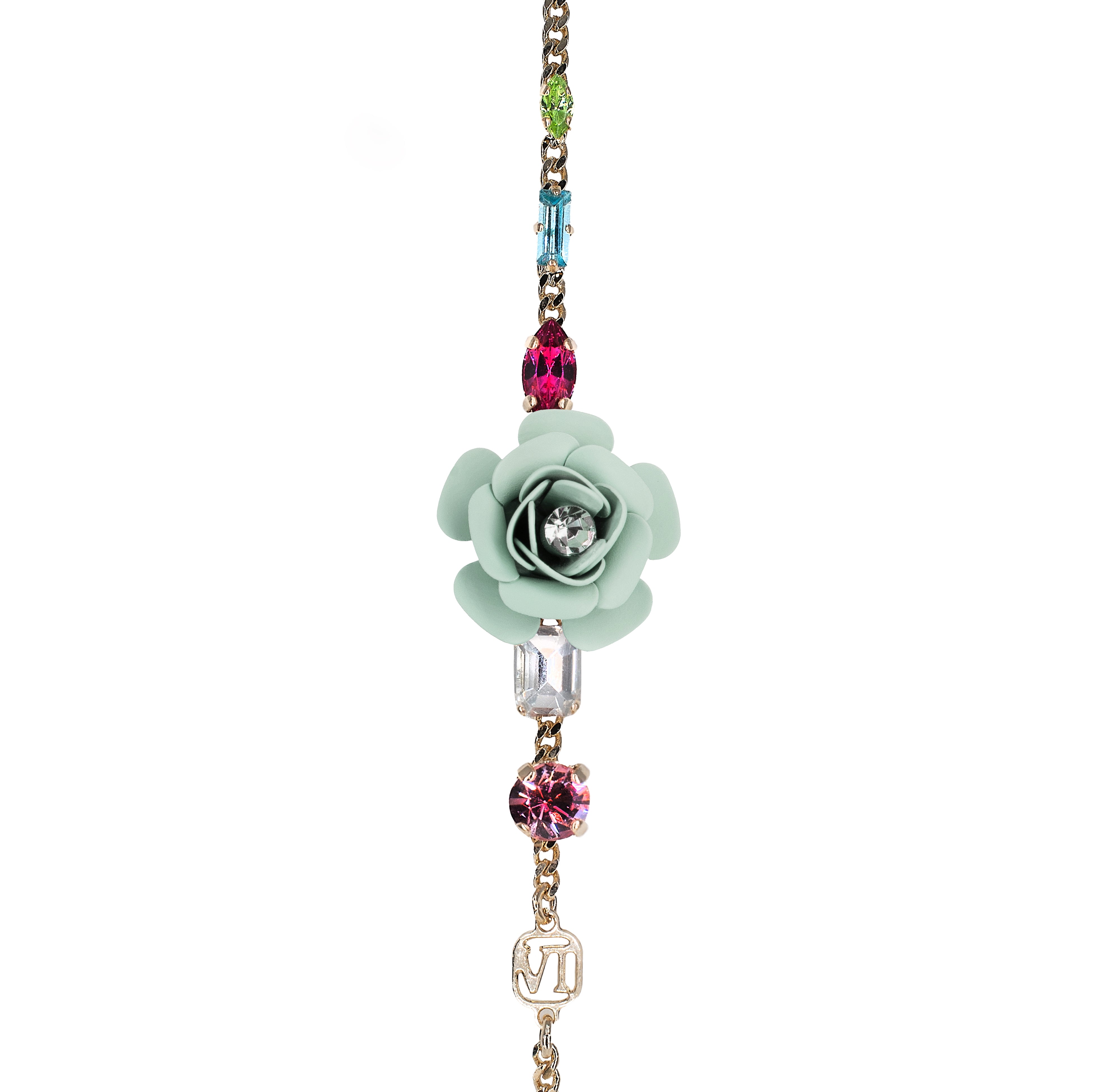 Bracciale Regolabile "Camelia" Tropical Decò - Verde Salvia con Cristalli Multicolor
