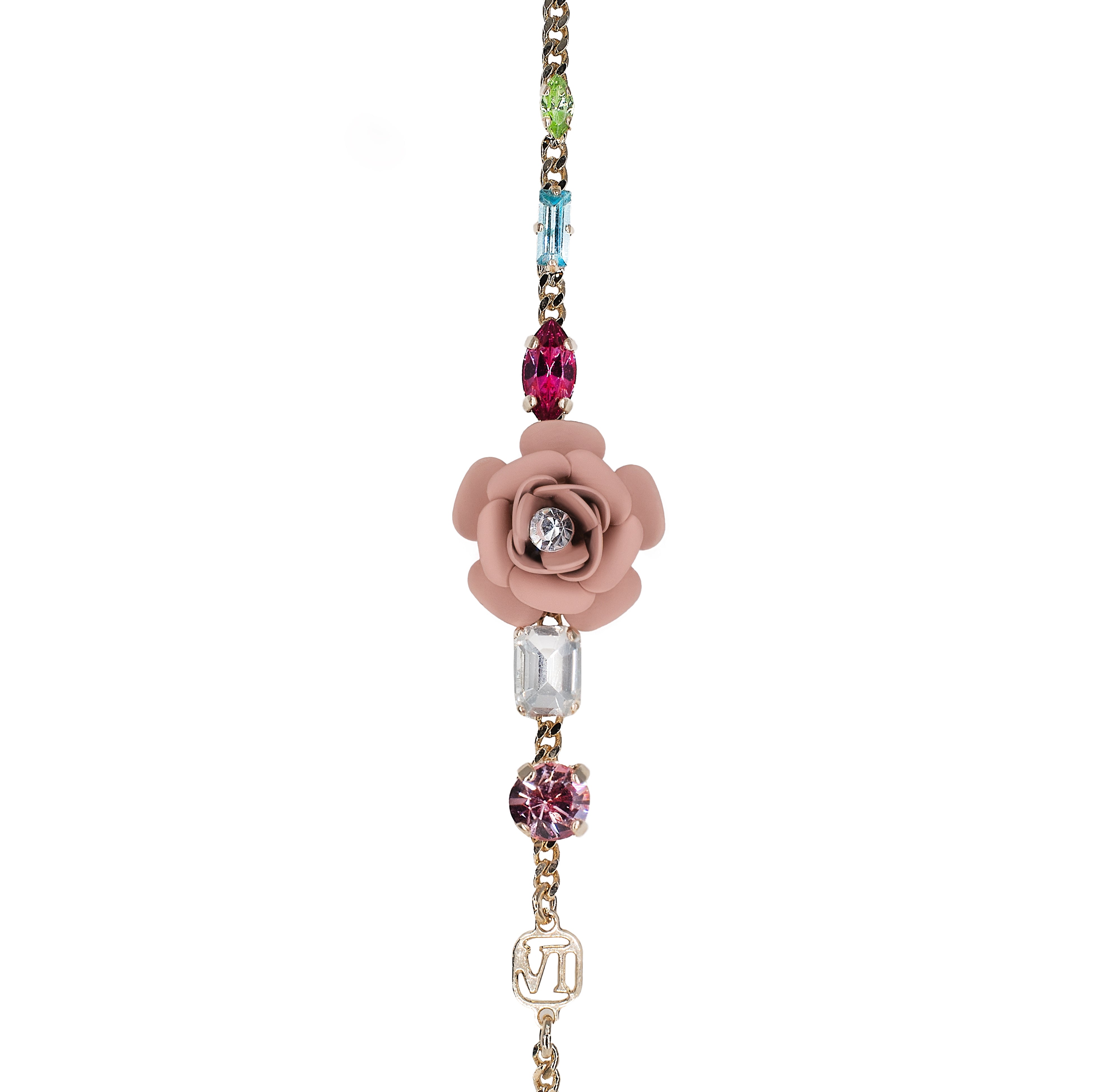 Bracciale Regolabile "Camelia" Tropical Decò - Rosa Cipria con Cristalli Multicolor