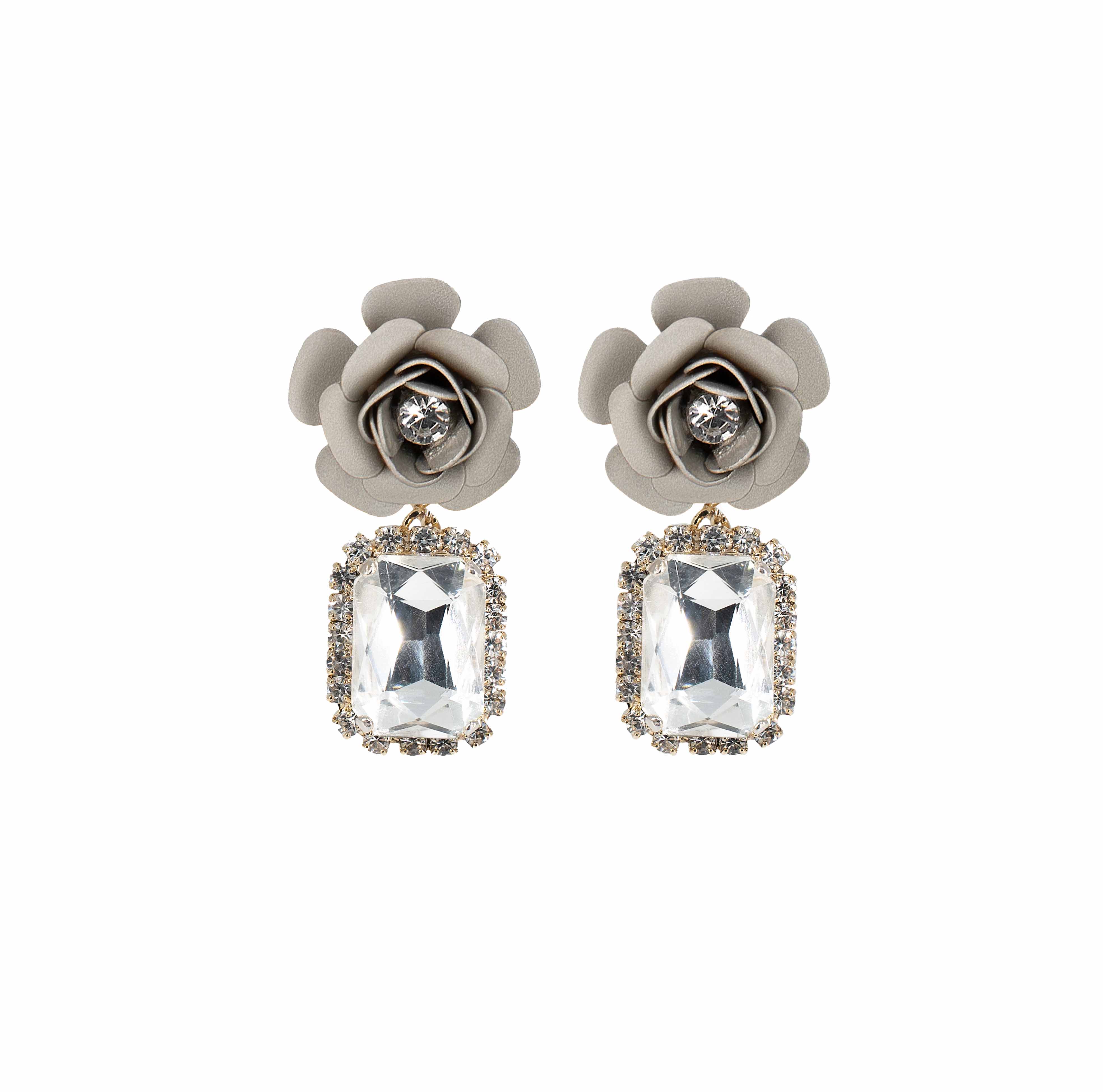Orecchini "Camelia" Empire - Platino metallizzato con Cristalli