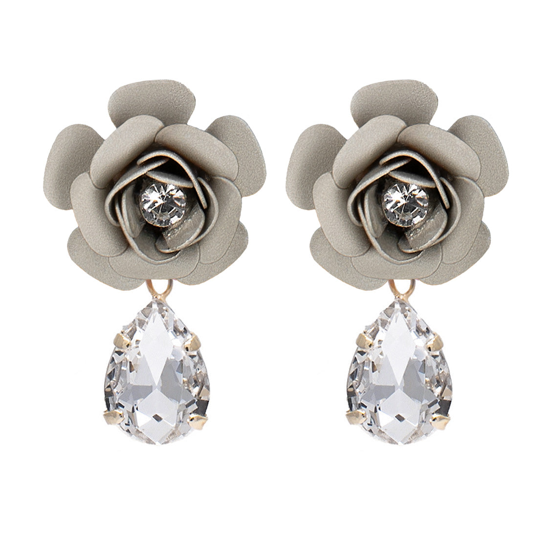 Orecchini pendenti "Camelia" Platino con Goccia Cristallo