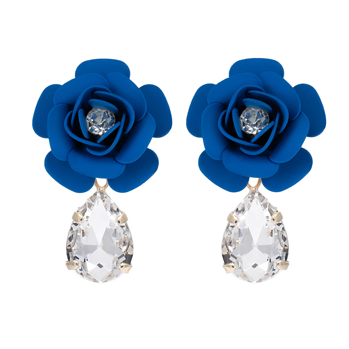 Orecchini pendenti "Camelia" Blu con Goccia Cristallo