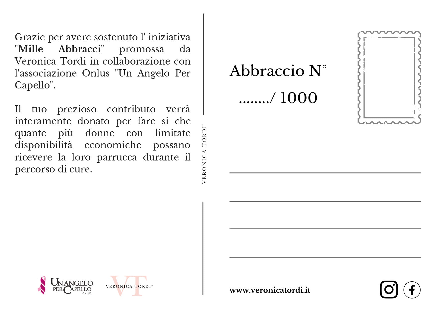 Cartolina donazione "Questo abbraccio è per te"
