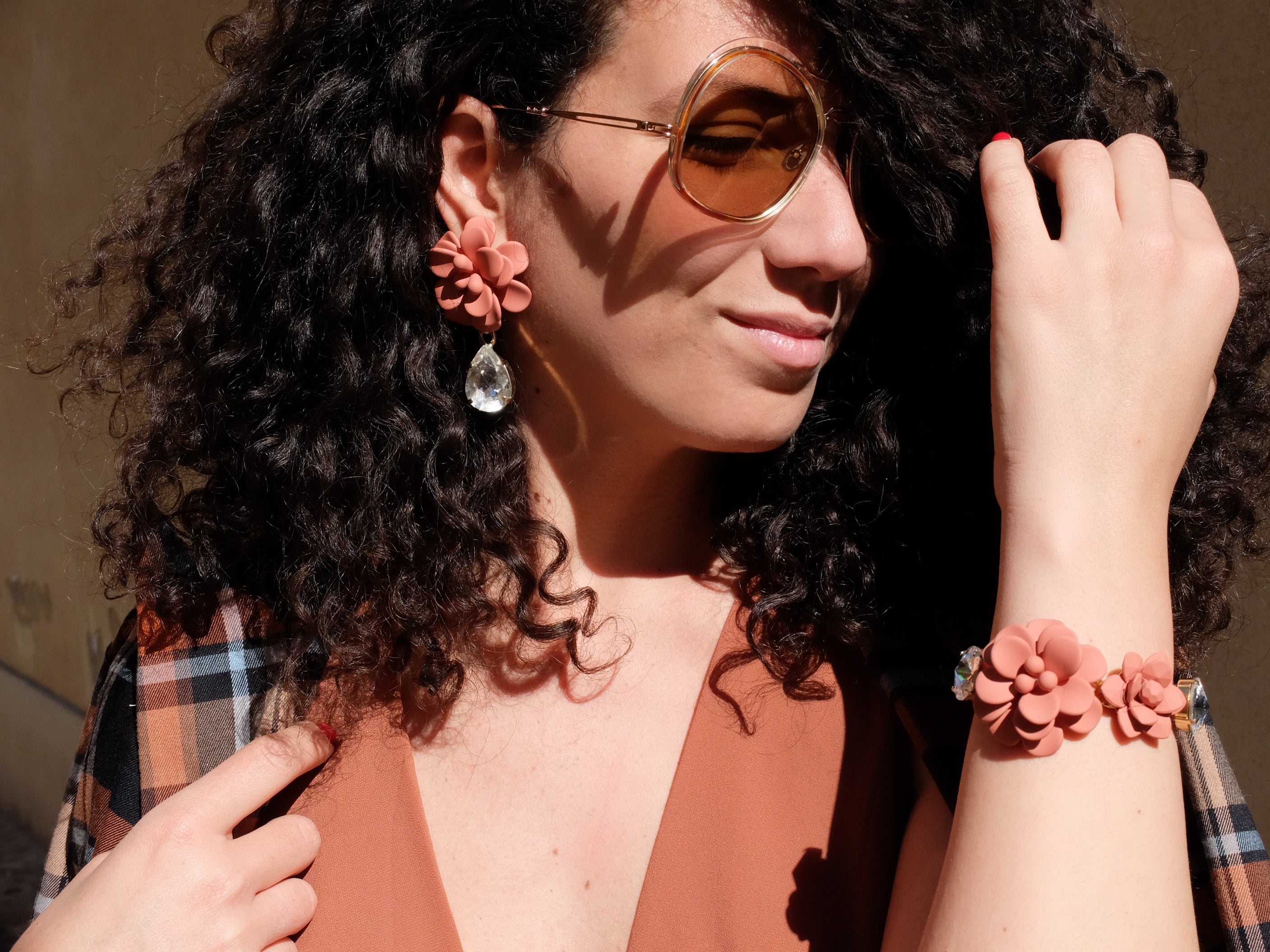 Bracciale Ibisco Terracotta con Pietre Cristallo