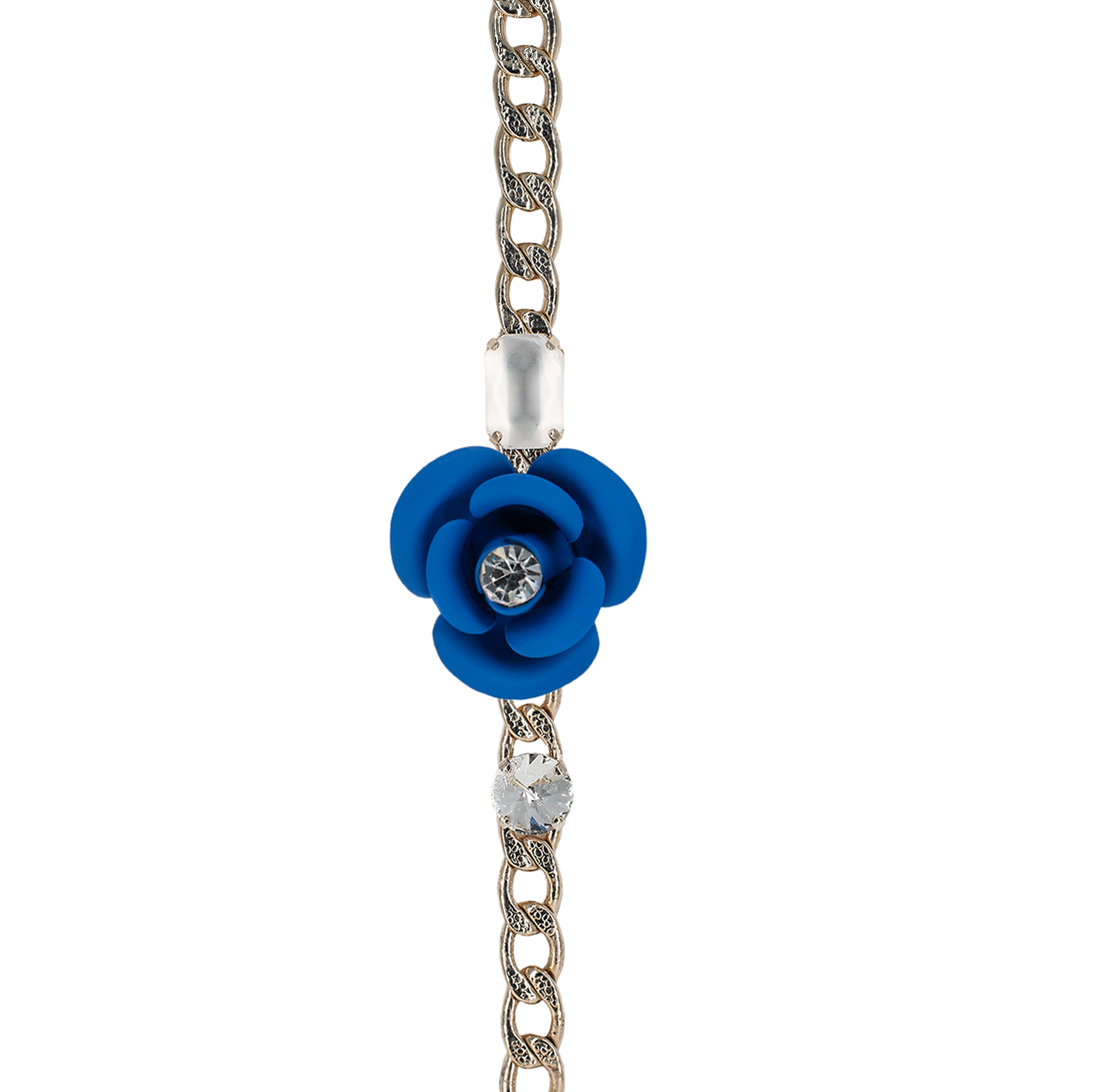 Bracciale Regolabile "Peonia Sunset"- Blu Elettrico con Cristalli
