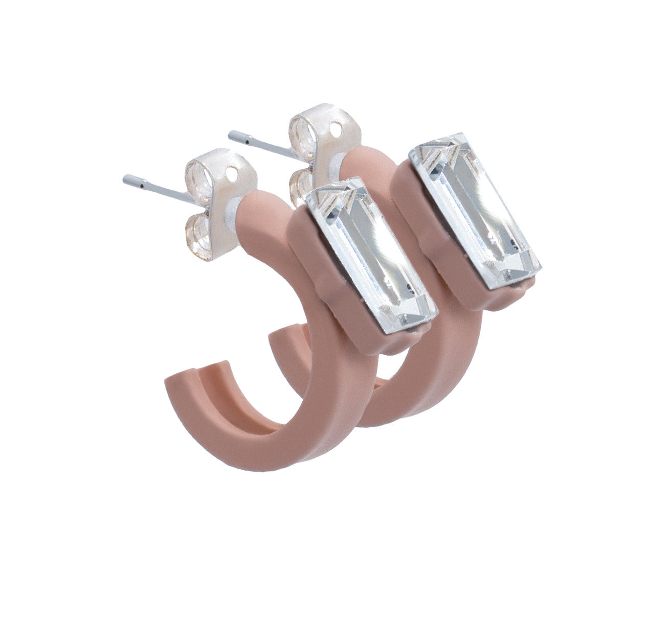 Orecchini cerchietto "Flora" rosa cipria con cristallo baguette