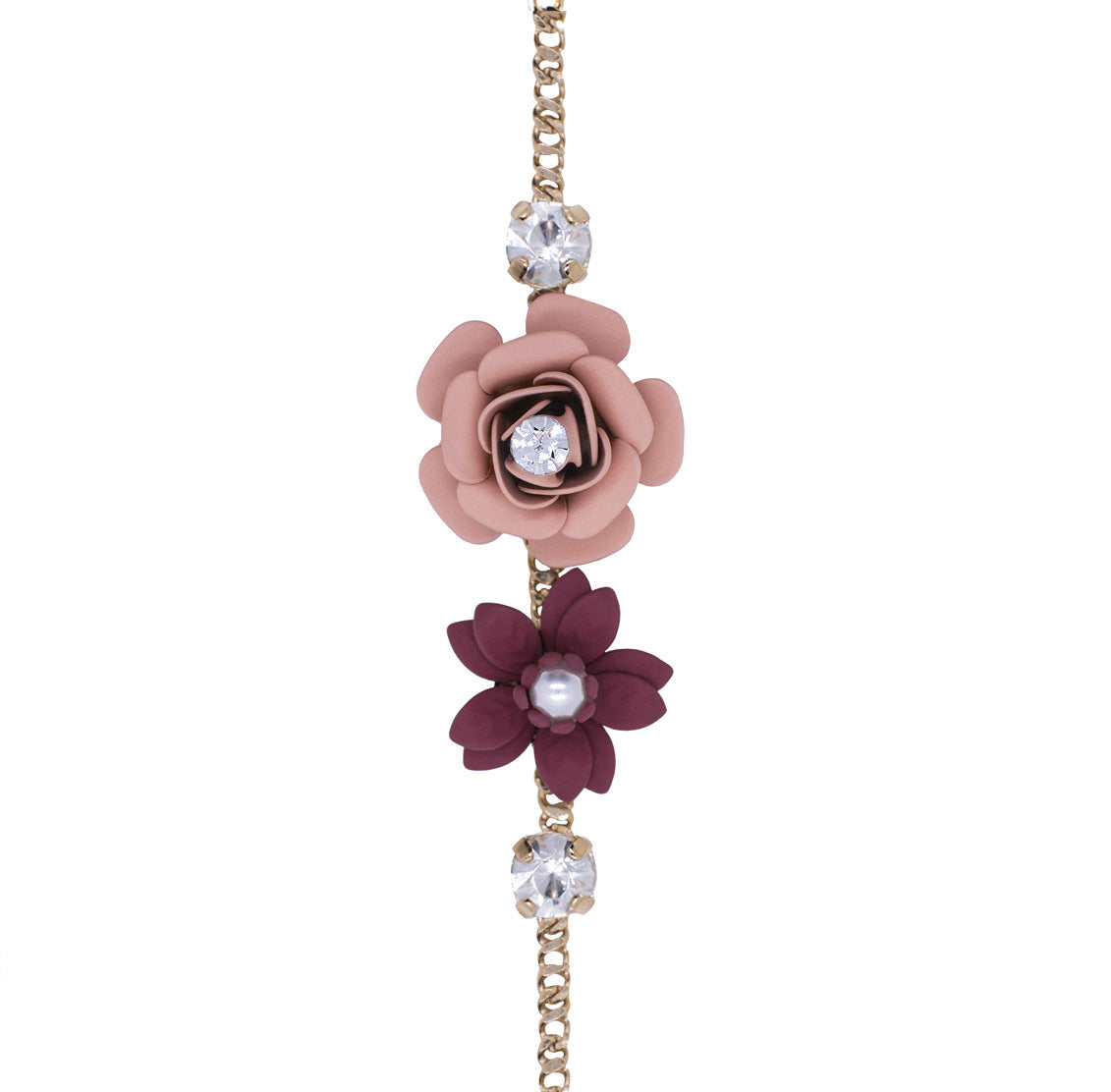 Bracciale regolabile "Camelia" Rosa Cipria e Ciliegia con cristallo