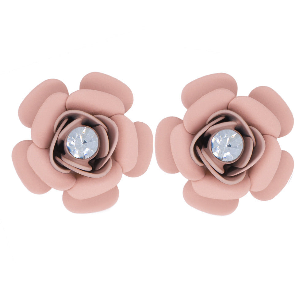 Orecchini a lobo "Camelia" rosa con cristallo