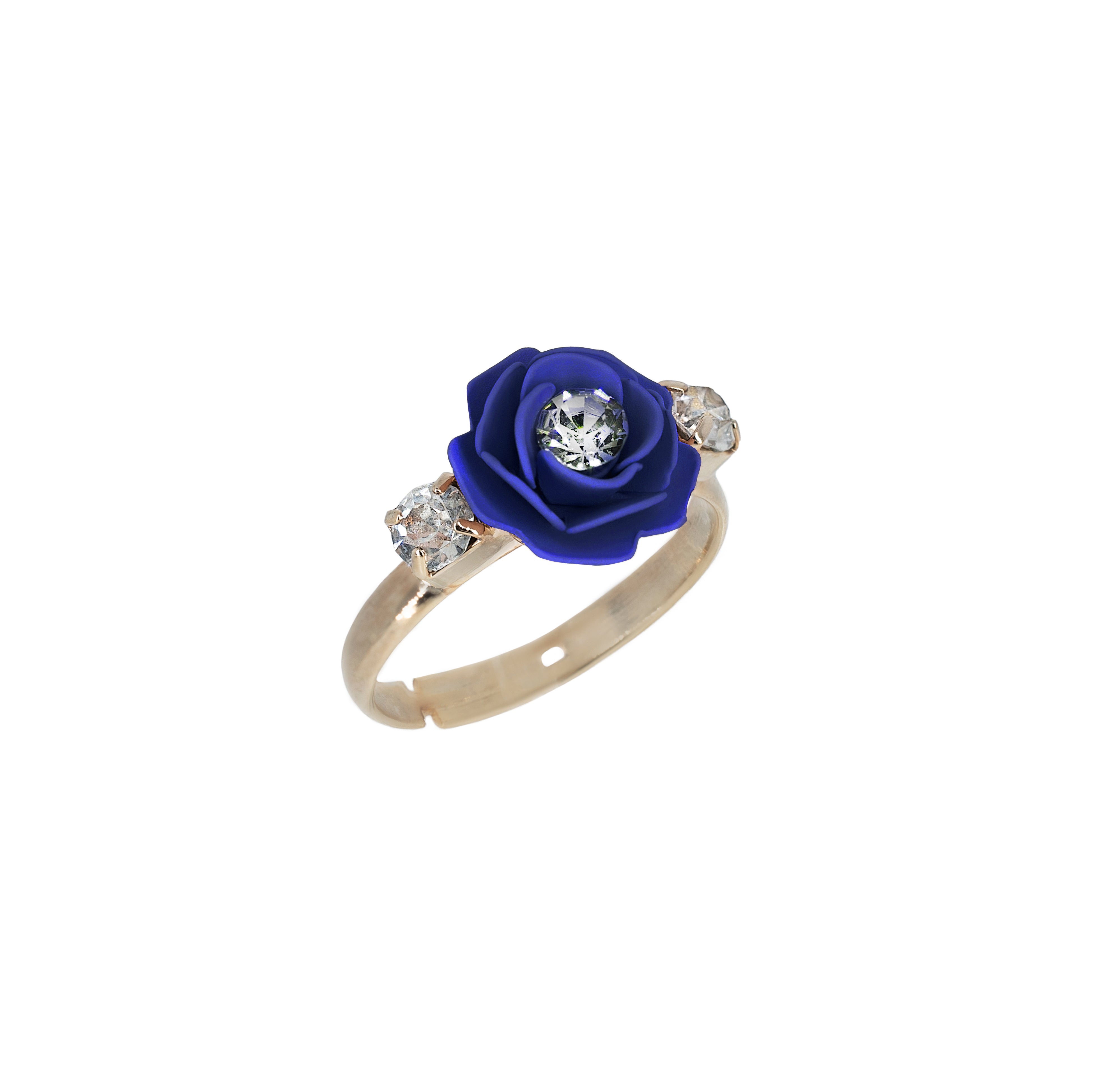 Anello regolabile "Camelia" Blu Elettrico con Cristalli