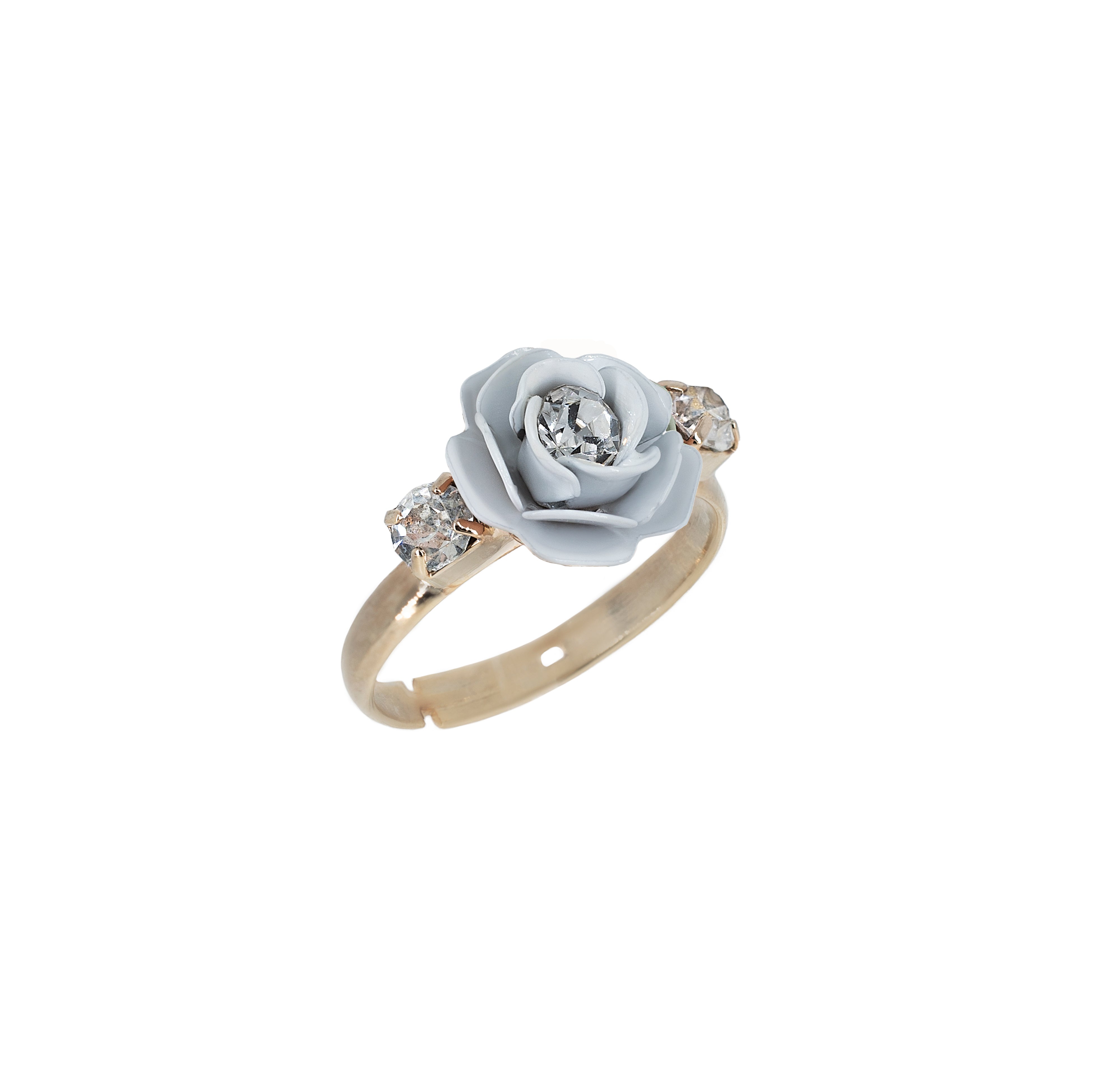 Anello regolabile "Camelia" bianco con cristalli