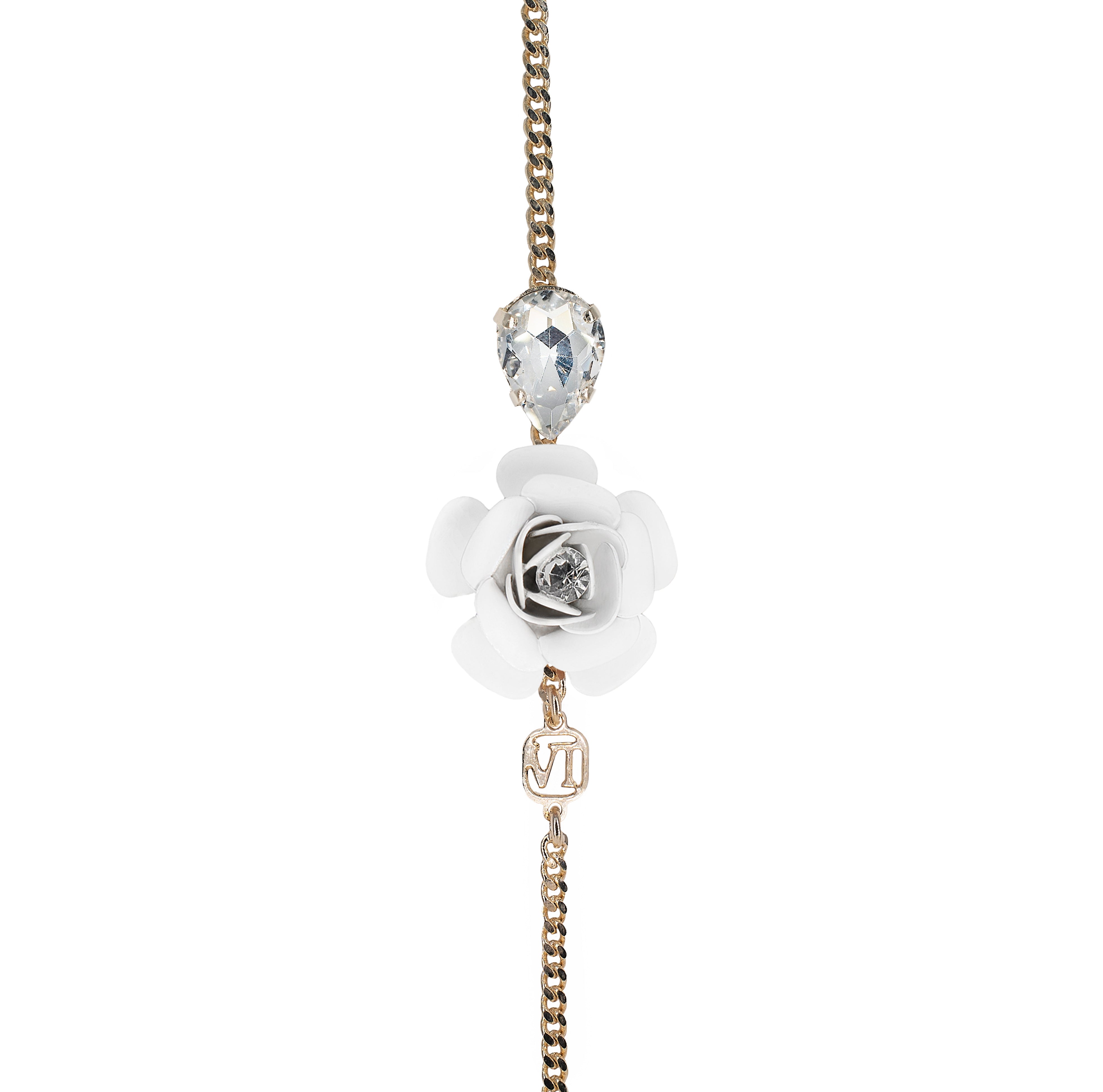 Bracciale Regolabile "Camelia"- Bianco con Goccia in Cristallo