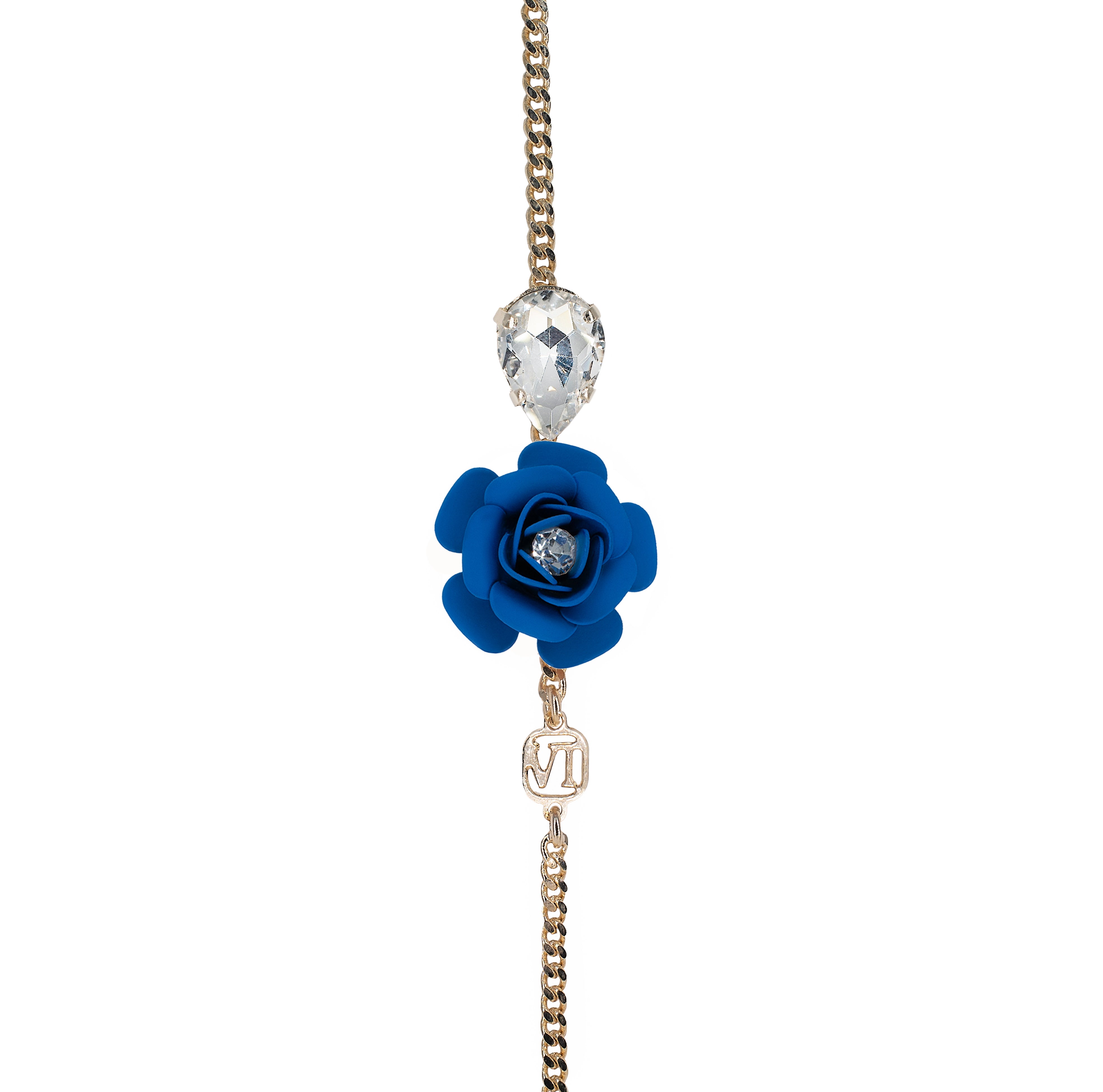 Bracciale Regolabile "Camelia"- Blu con Goccia in Cristallo