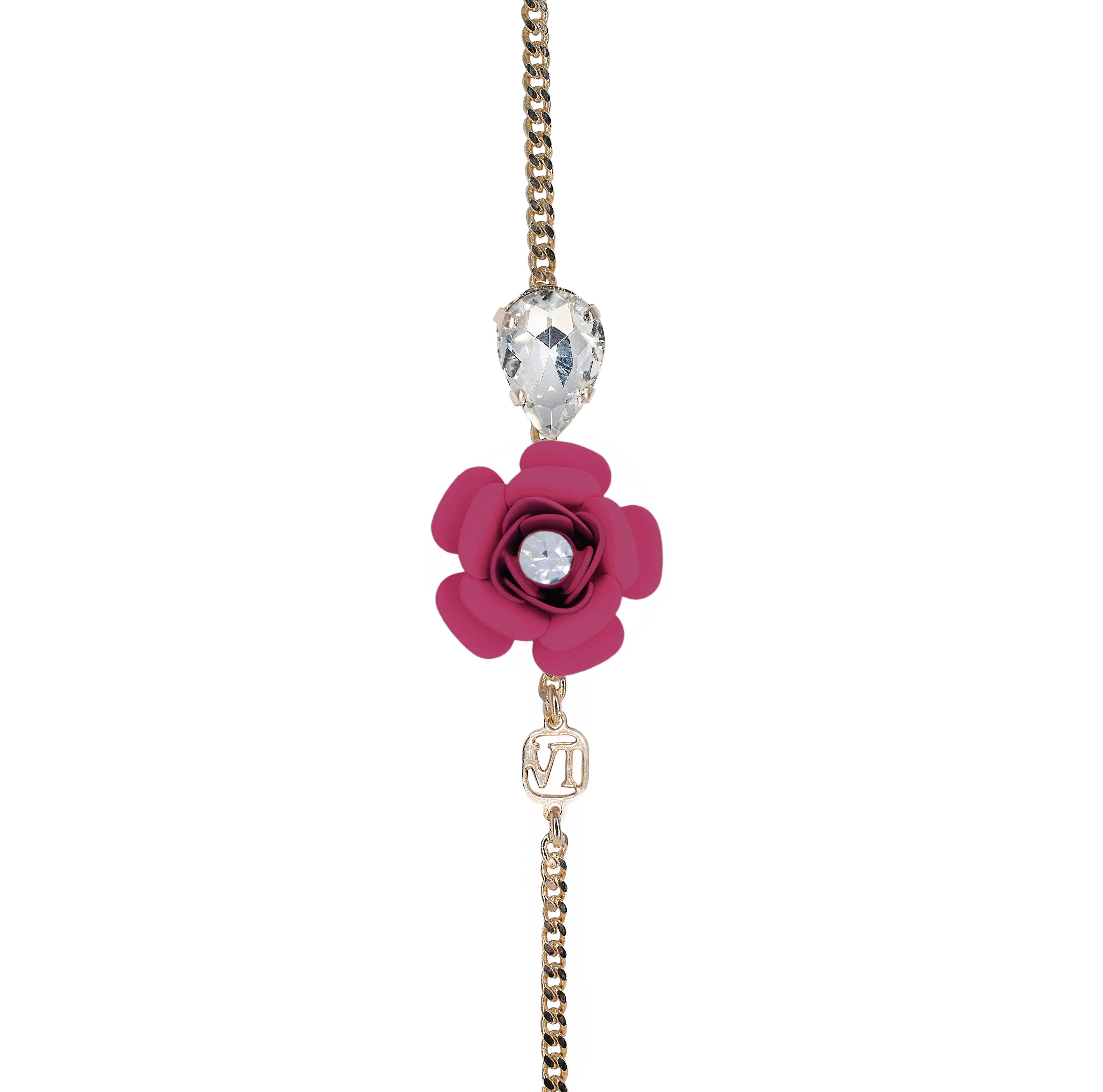 Bracciale Regolabile "Camelia"- Fucsia con Goccia in Cristallo