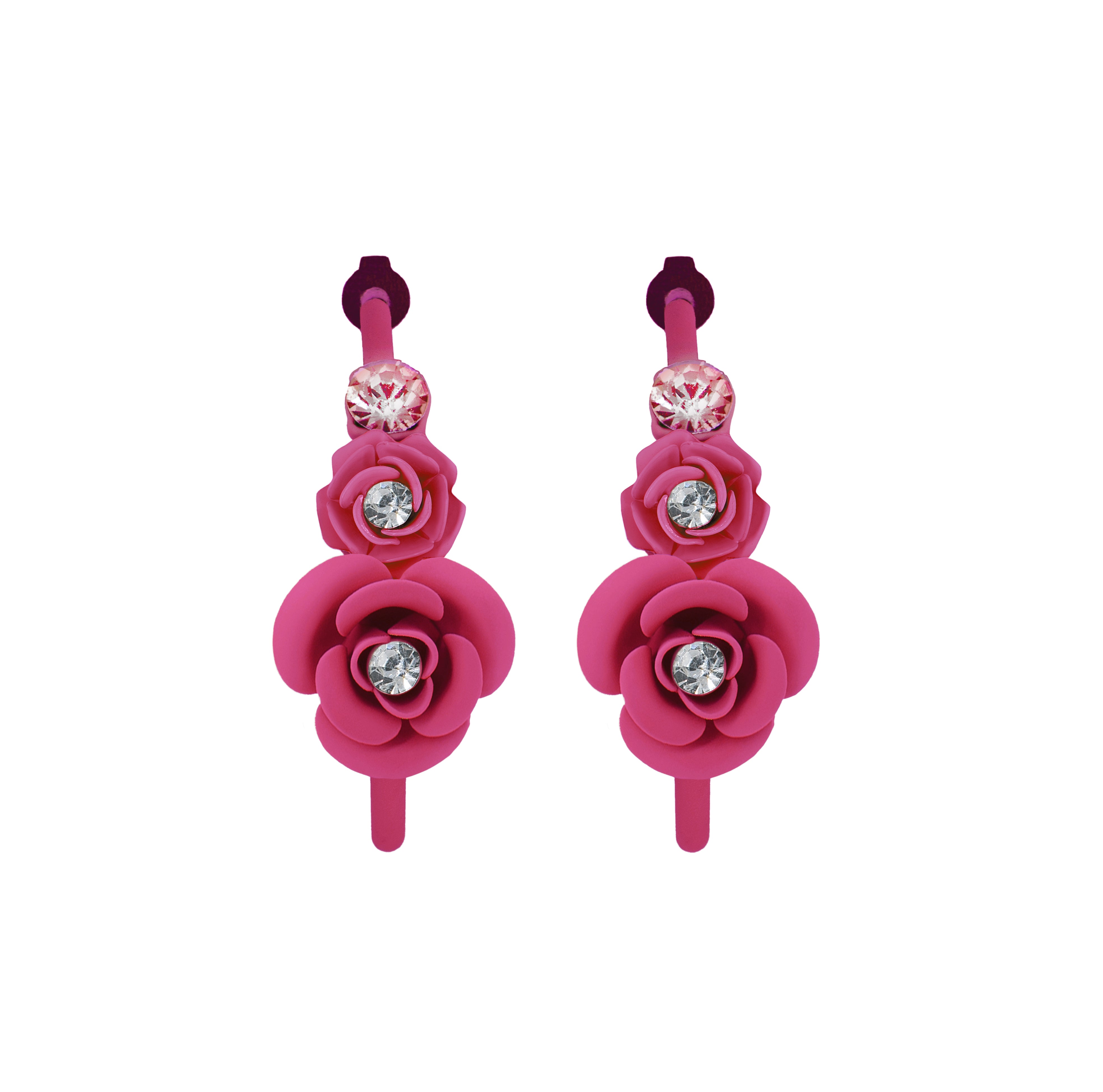 Orecchini a cerchio "Violetta" - Fucsia con cristalli