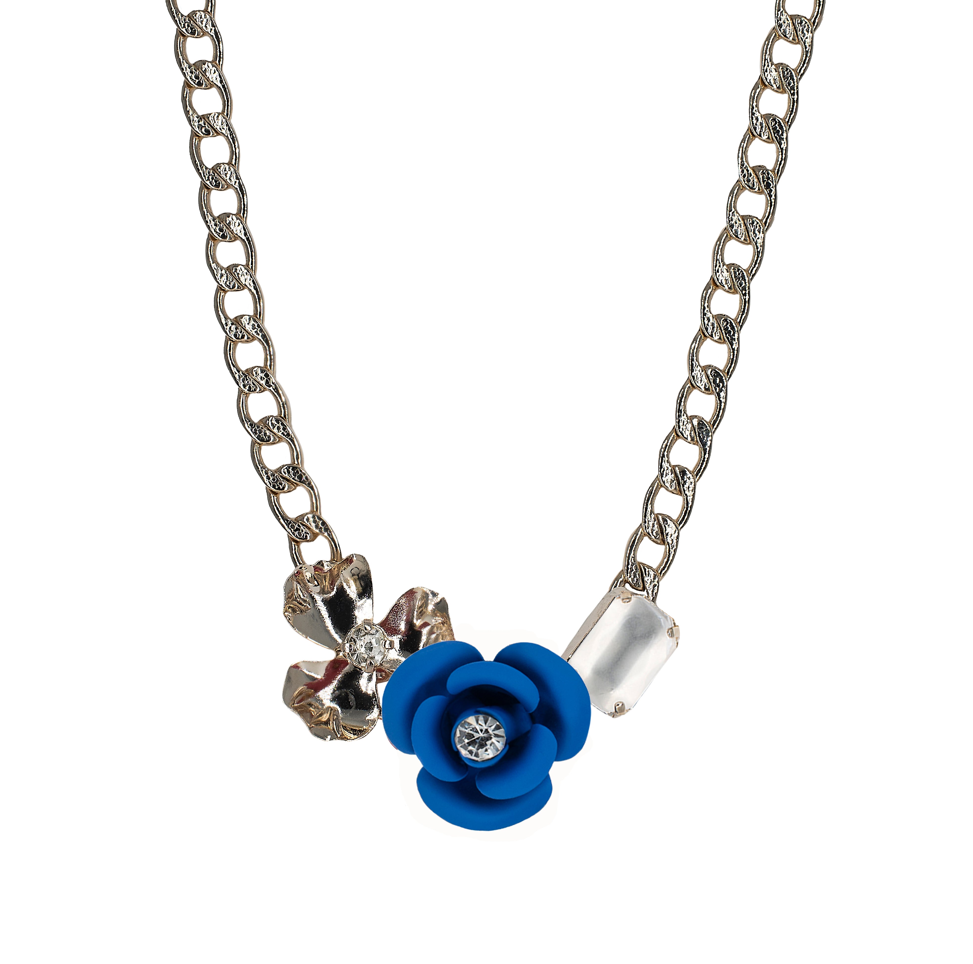 Collana "Peonia Sunset" Blu Elettrico con pietre