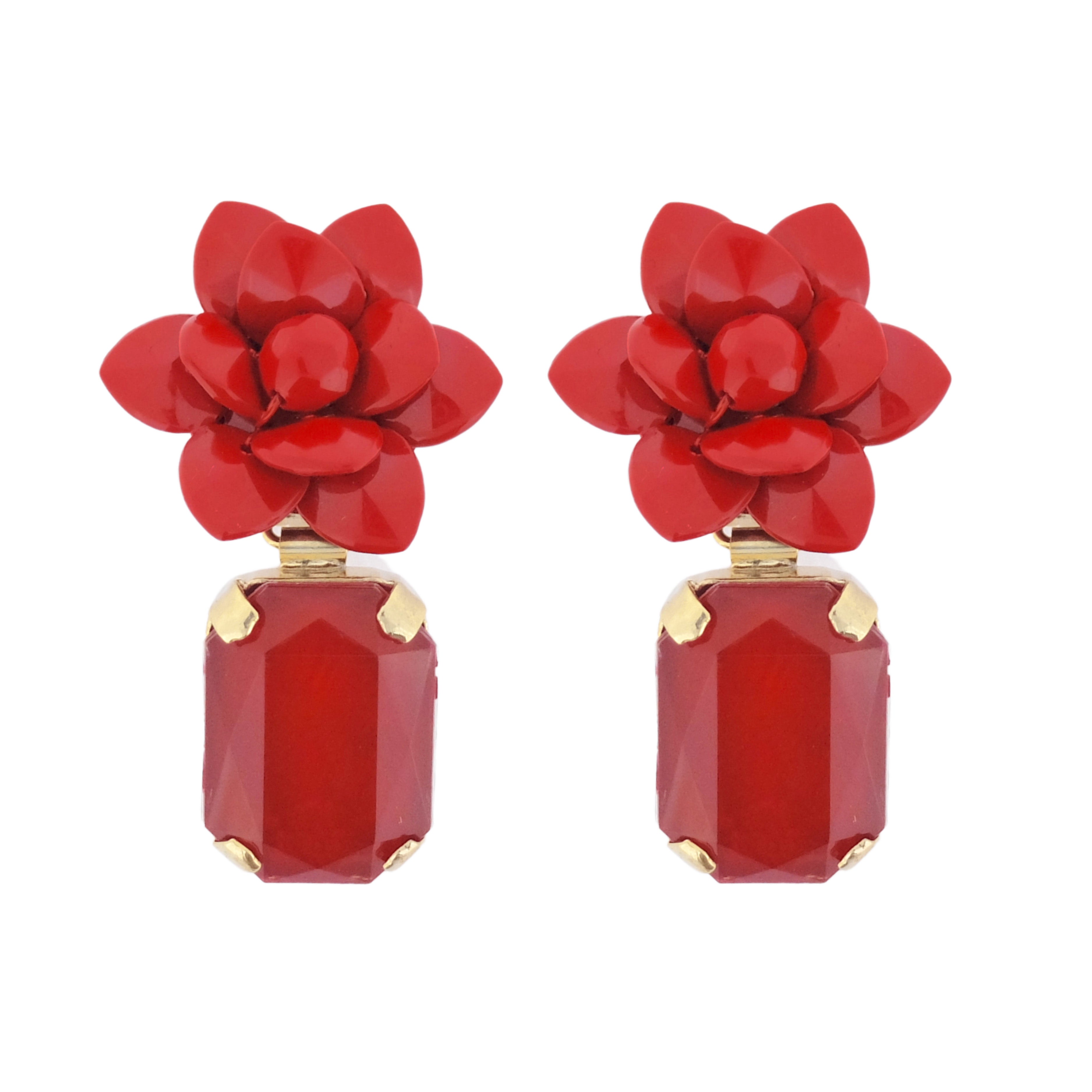 Red Lily with Rectangular Stone