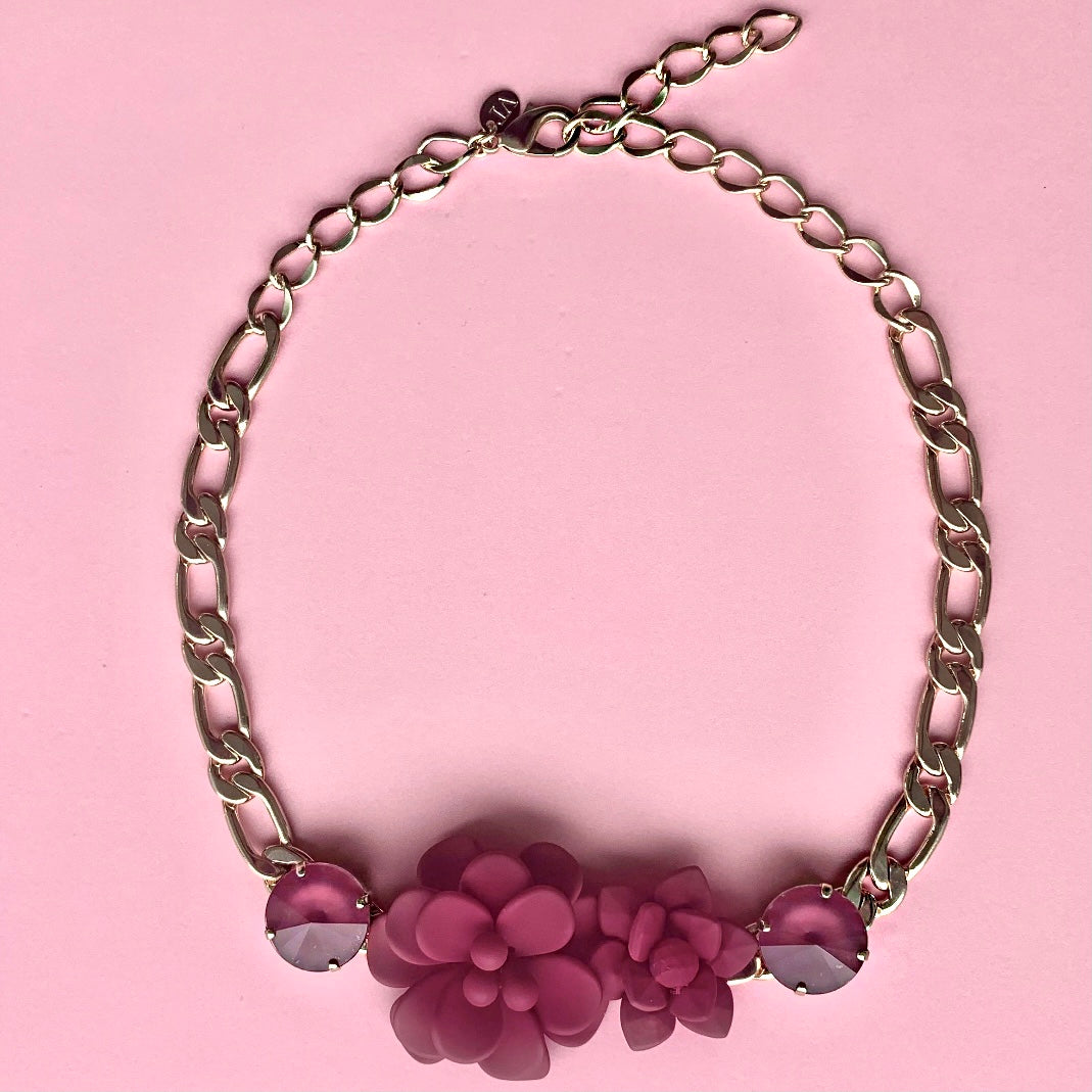 Collana Ibisco e Giglio Ciliegia con Pietre Dipinte