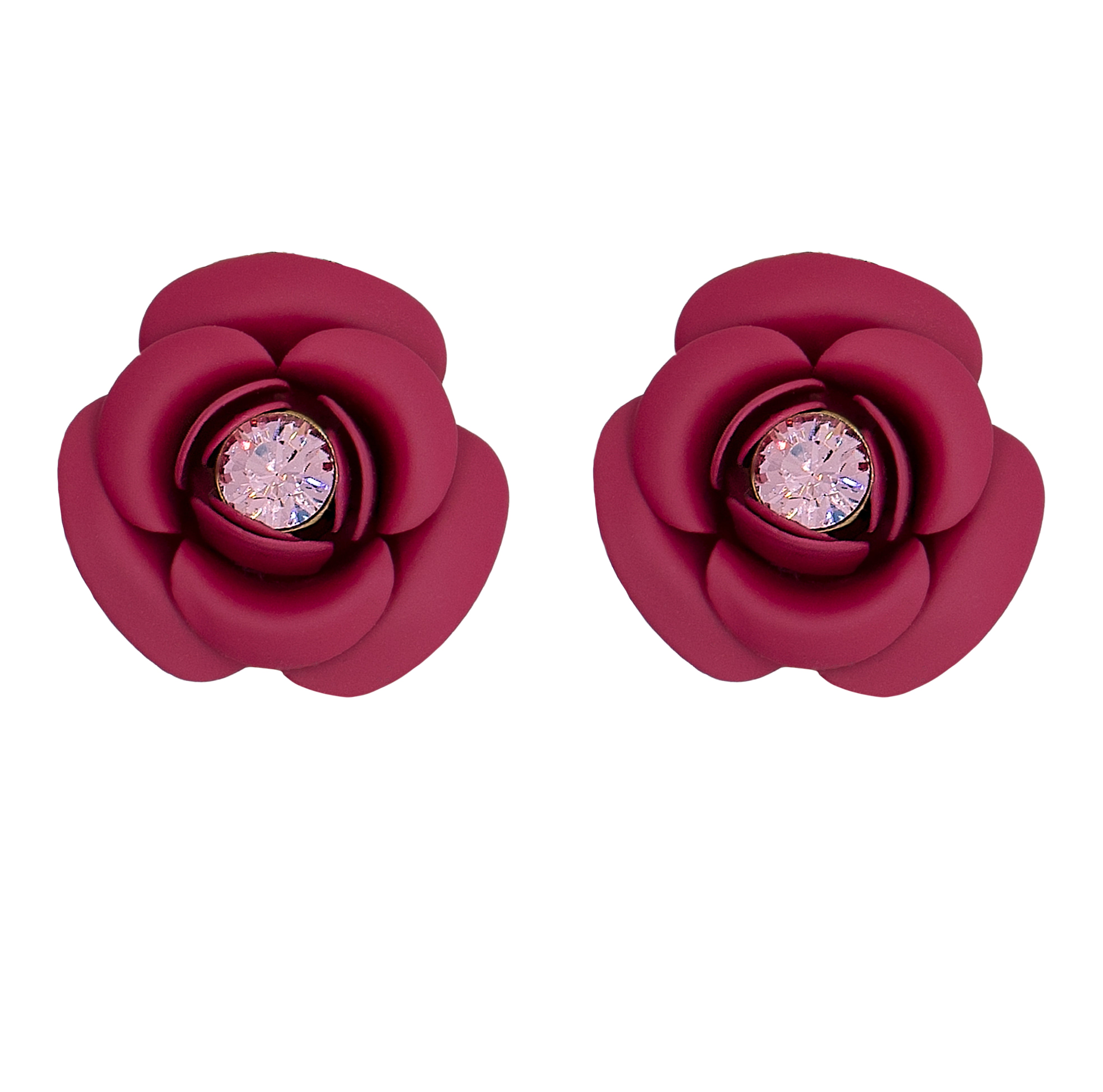 Orecchini a lobo "Peonia" Single - Fucsia con cristallo centrale
