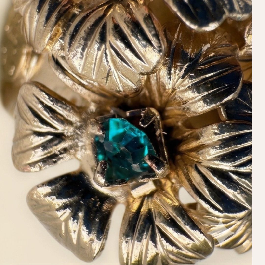 Anello Ghirlanda - fiori dorati e cristalli pavone