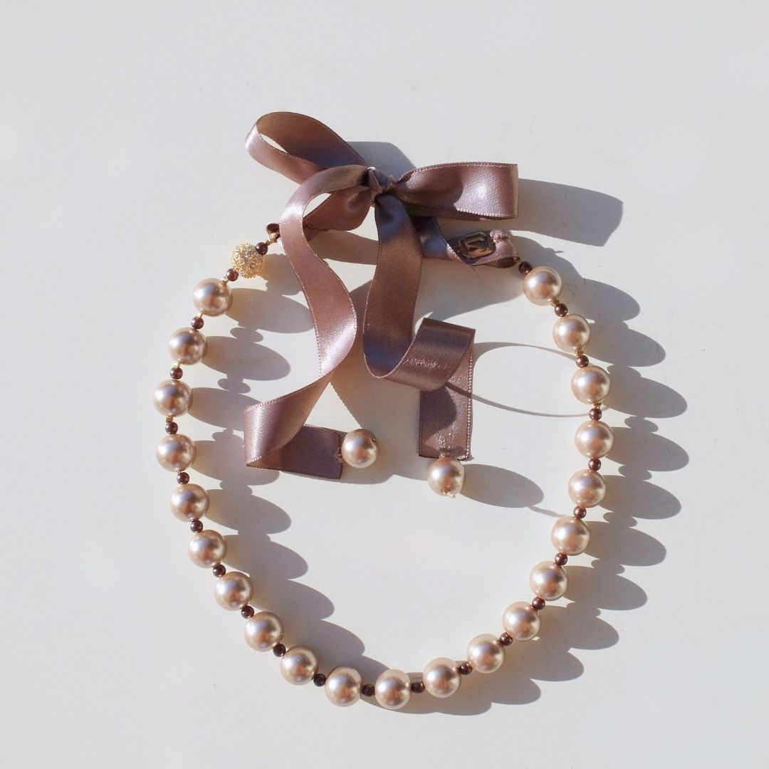 Collana Emma - perle champagne chiaro e mogano