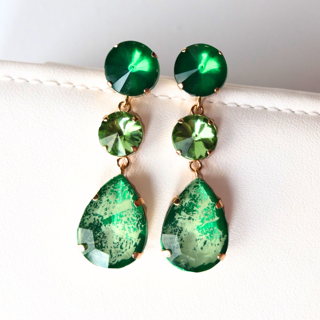 Aba Drops Jade Green Earrings with Marble Effect (Hand Painted)