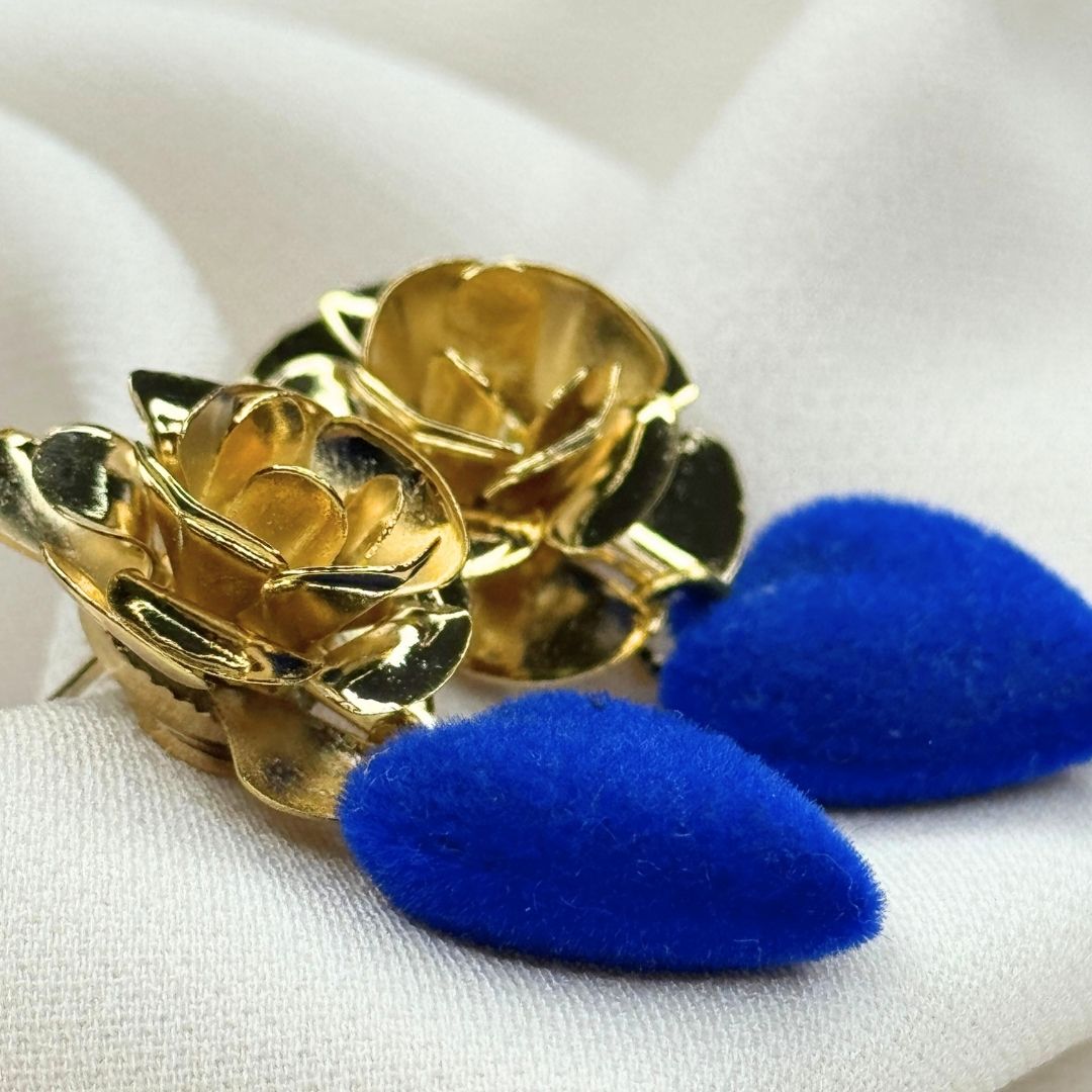 Orecchini Camelia "Cuore" Blu elettrico velluto