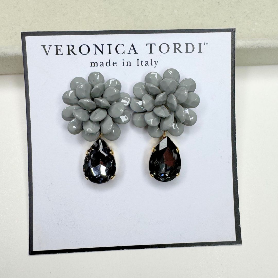 Orecchini Ninfea Grigio Lucido con Goccia Black Diamond