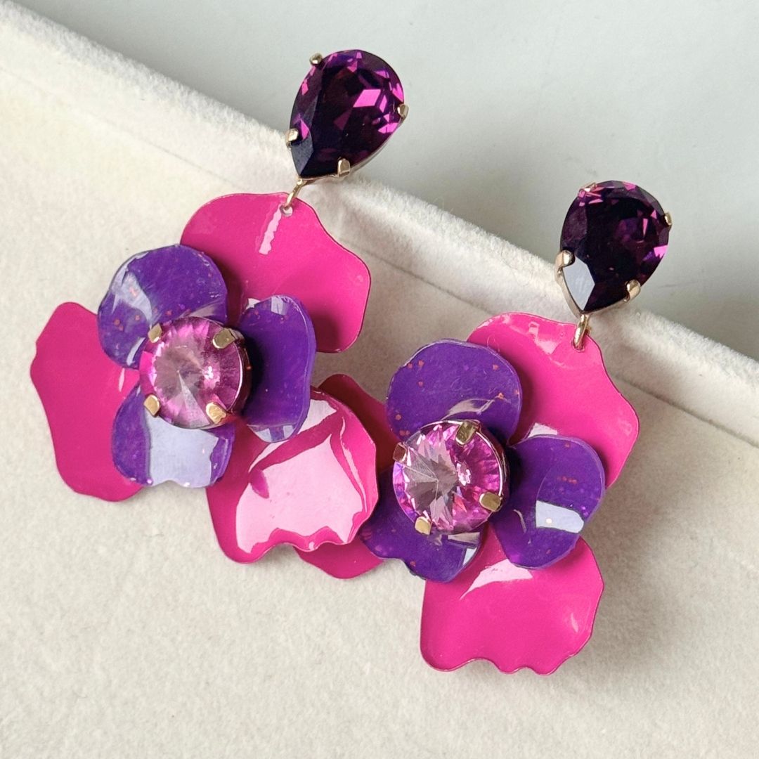 Orecchini Malva Pendenti - Ciclamino e viola con cristalli