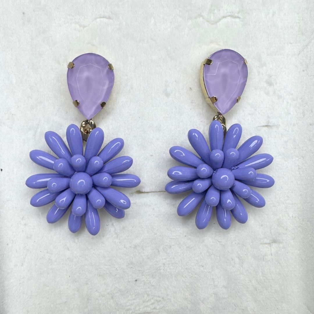 Orecchini Fiordaliso Lilla Finitura Lucida con goccia