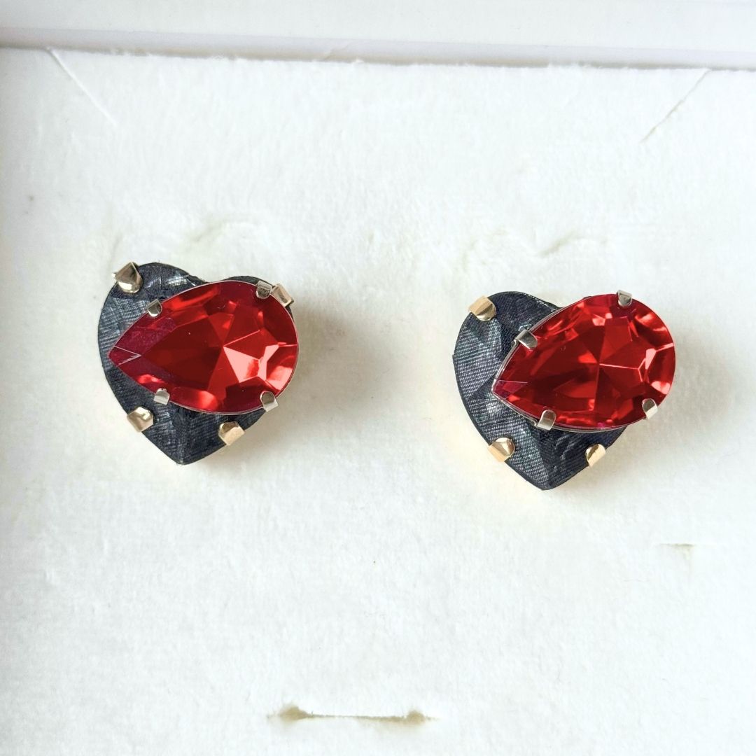 Orecchini Cuore di Rubino - con goccia in Rubino Rosso senza cristalli