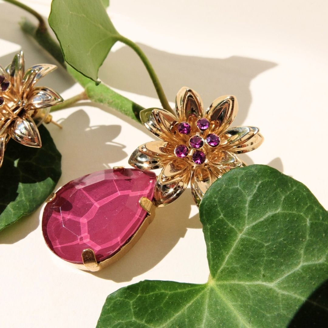 Golden Peony Crystal Drop Earrings