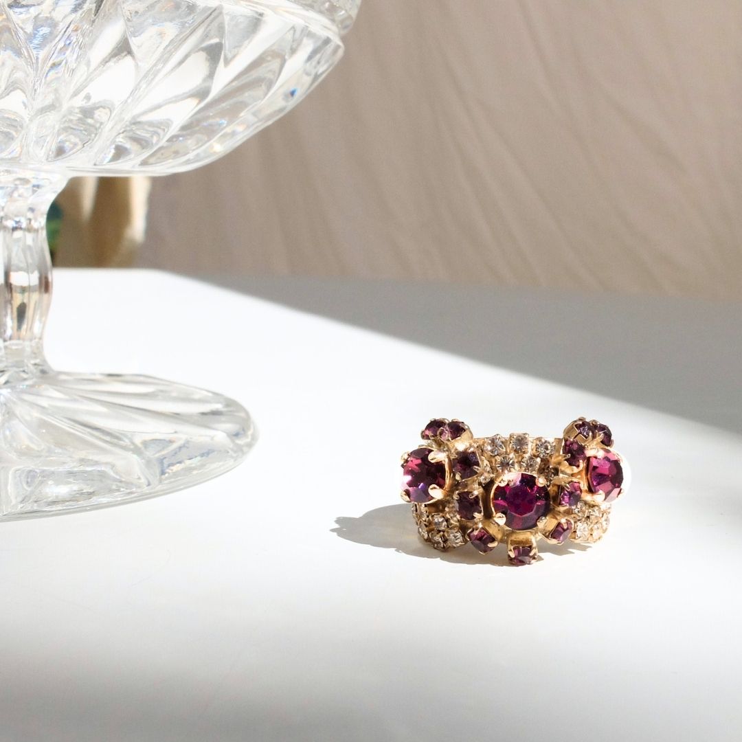 Golden Peony Ring with Central Pearl