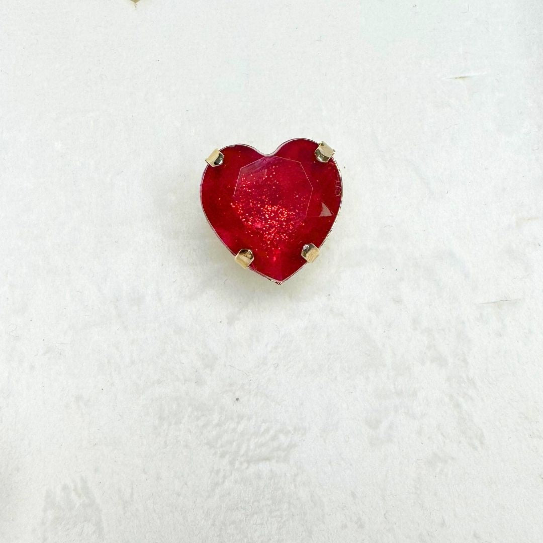 Anello Cuore Matto - Rosso con glitter