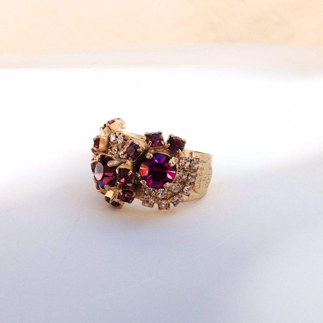 Golden Peony Ring with Central Pearl