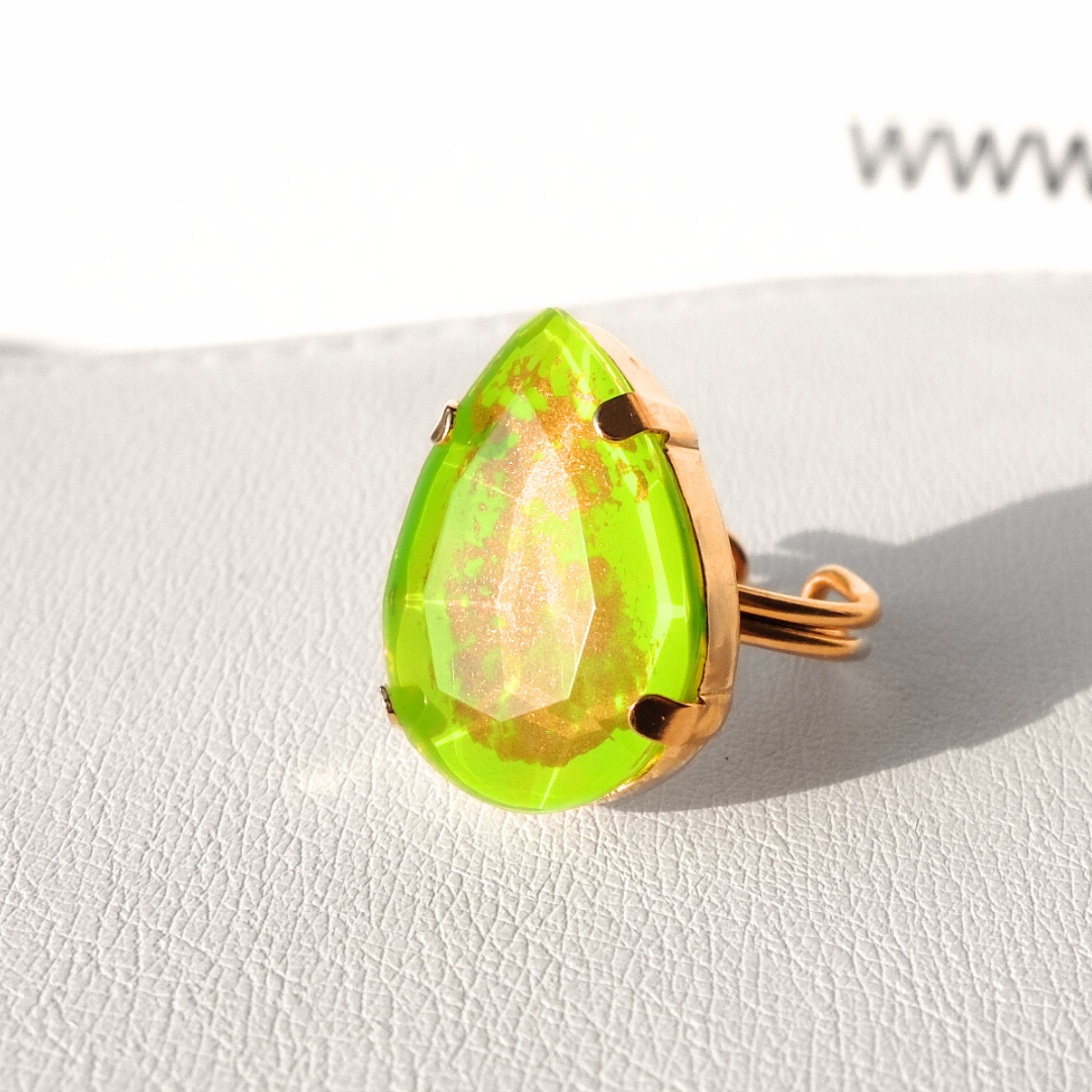 Lime Green Drop Ring with Marble Effect (Hand Painted)