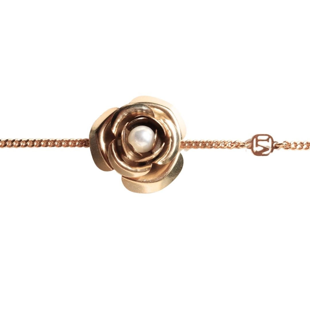 Golden Peony Bracelet with Central Pearl