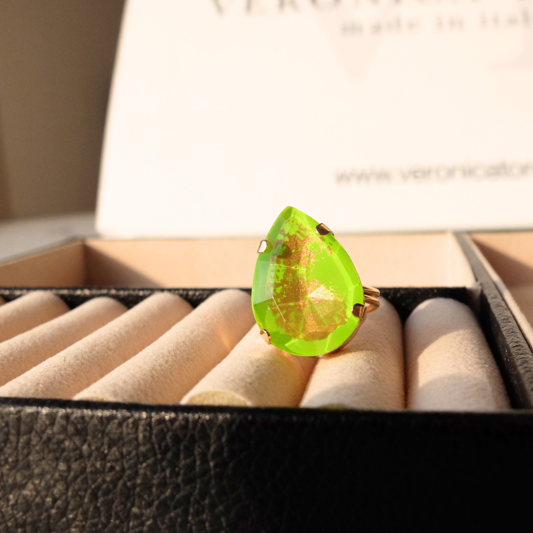 Lime Green Drop Ring with Marble Effect (Hand Painted)