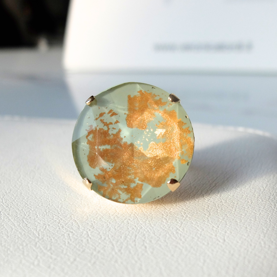 Sage Coral Ring with marble effect (hand painted)