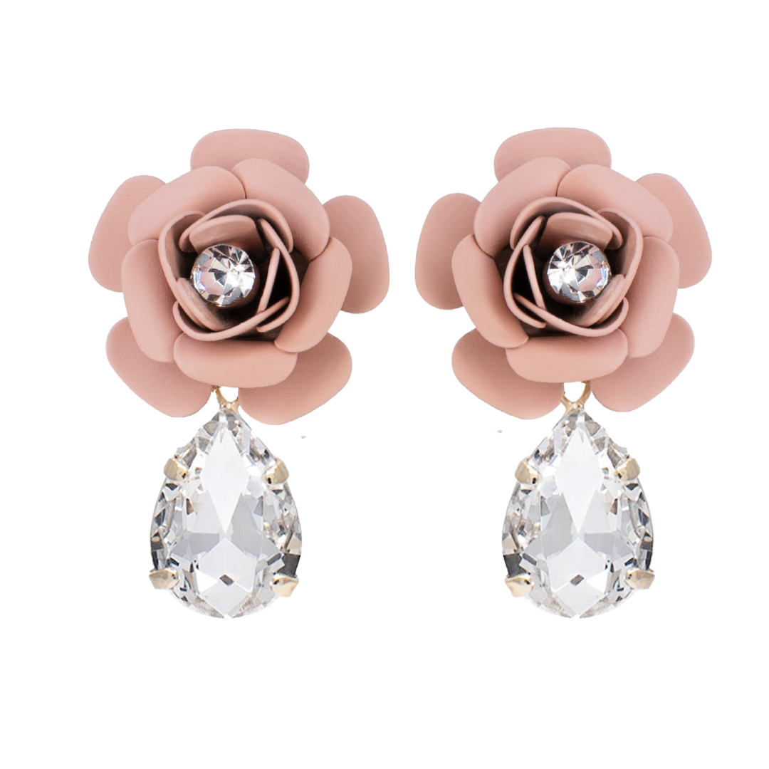 Pink "Camelia" Drop Earrings with Crystal Drop 