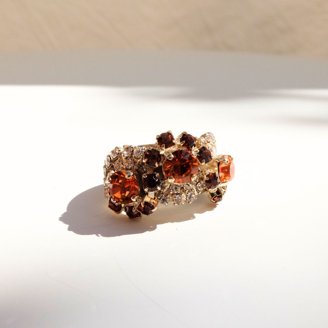 Golden Peony Ring with Central Pearl