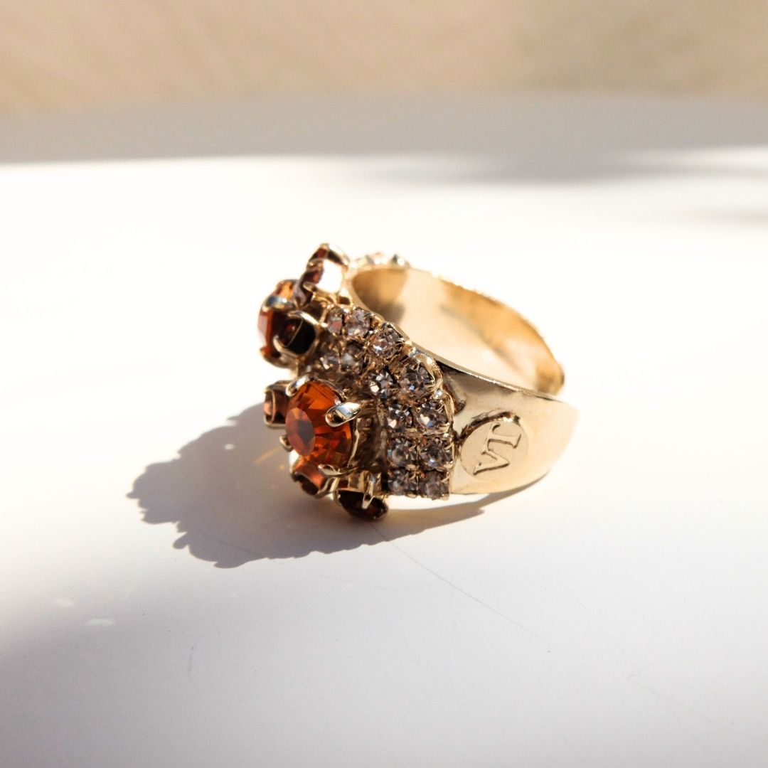 Golden Peony Ring with Central Pearl