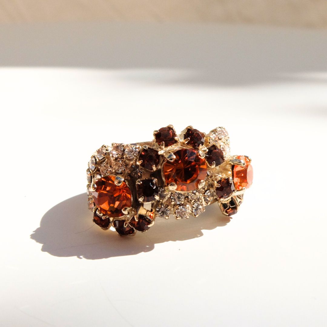 Golden Peony Ring with Central Pearl