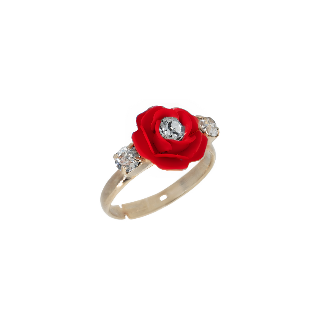 Adjustable ring "Camelia" red with crystals 